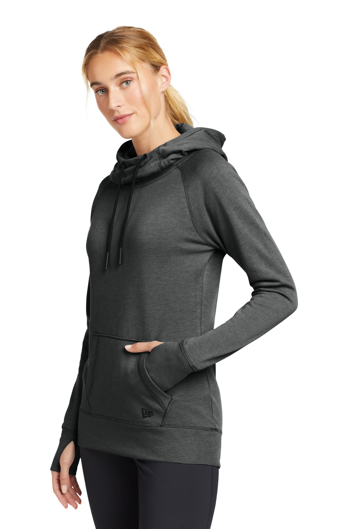 Black Heather New Era Women's Tri-Blend Fleece Pullover Hoodie. LNEA510