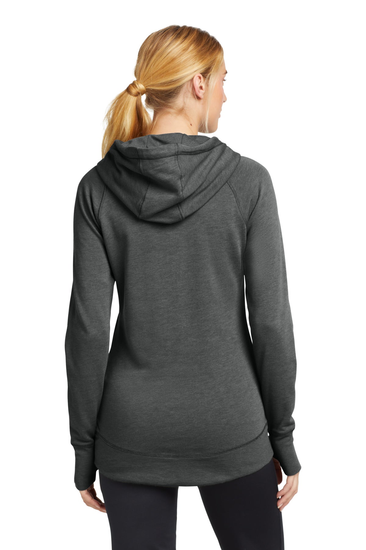 Black Heather New Era Women's Tri-Blend Fleece Pullover Hoodie. LNEA510