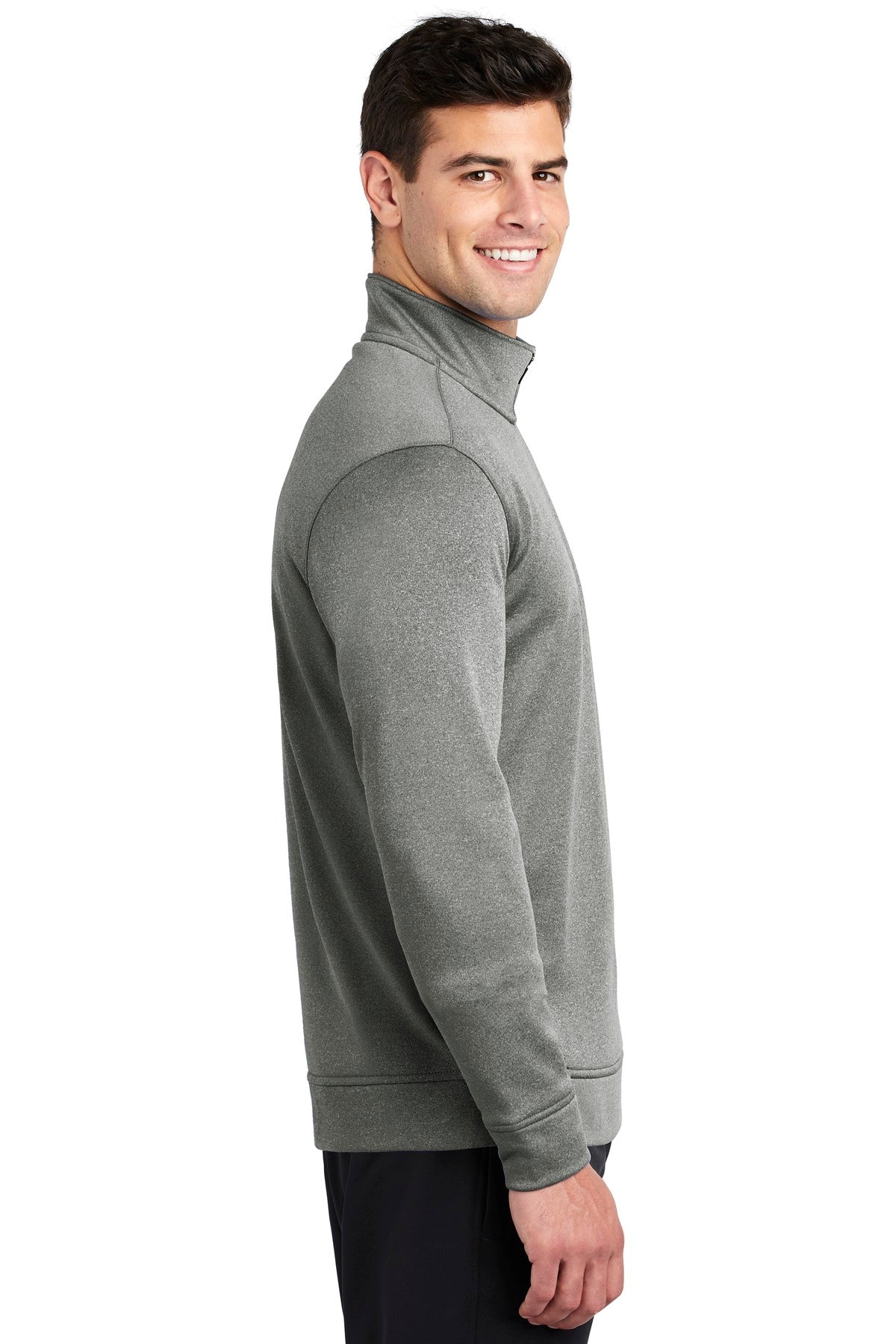Black Hthr Sport-Tek PosiCharge Sport-Wick Heather Fleece 1/4-Zip Pullover. ST263