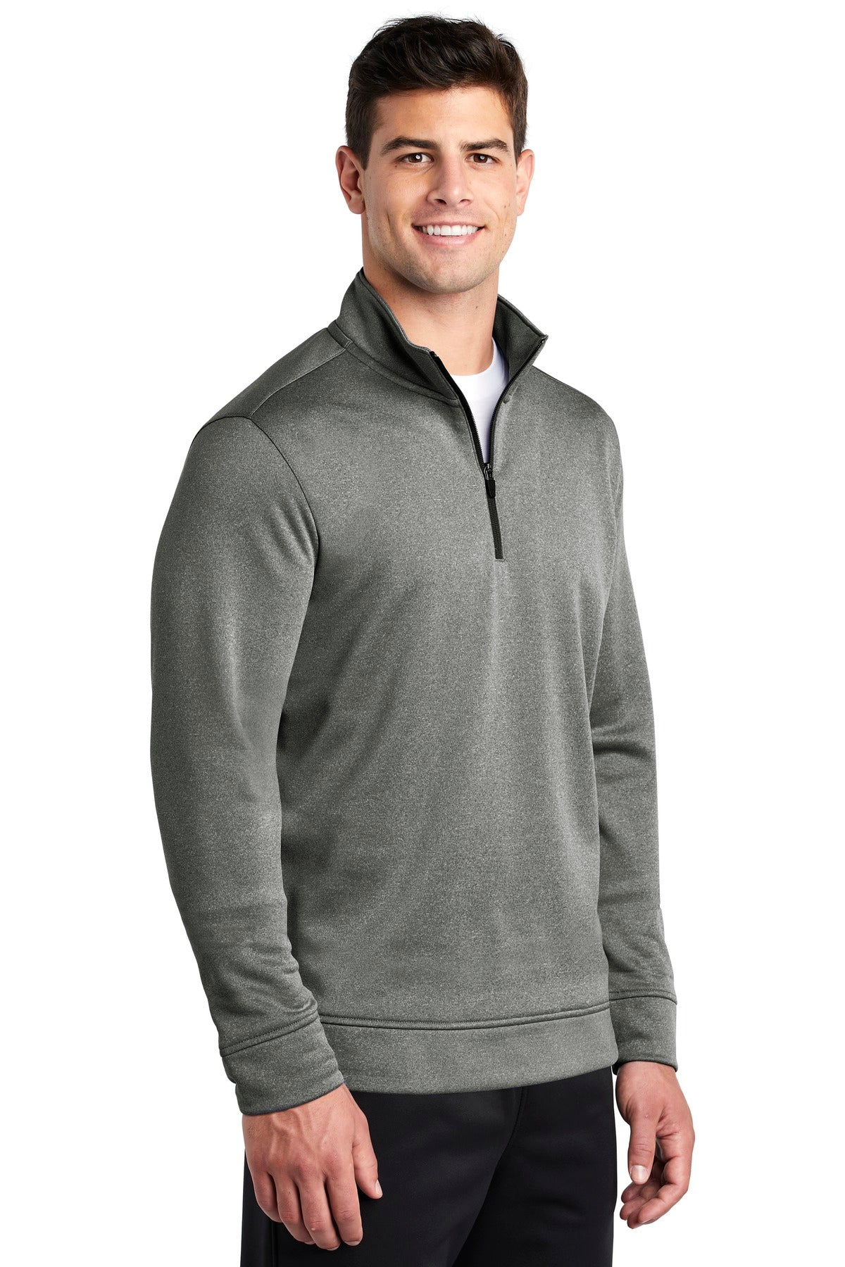 Black Hthr Sport-Tek PosiCharge Sport-Wick Heather Fleece 1/4-Zip Pullover. ST263