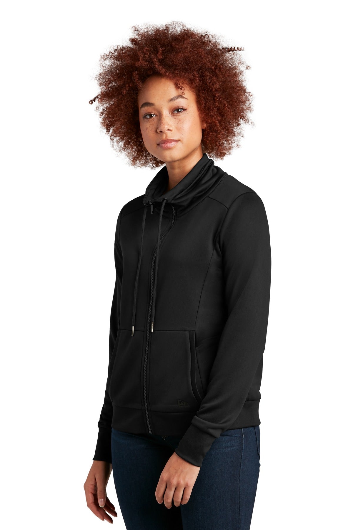 Black New Era Women's Performance Terry Full-Zip Cowl LNEA530