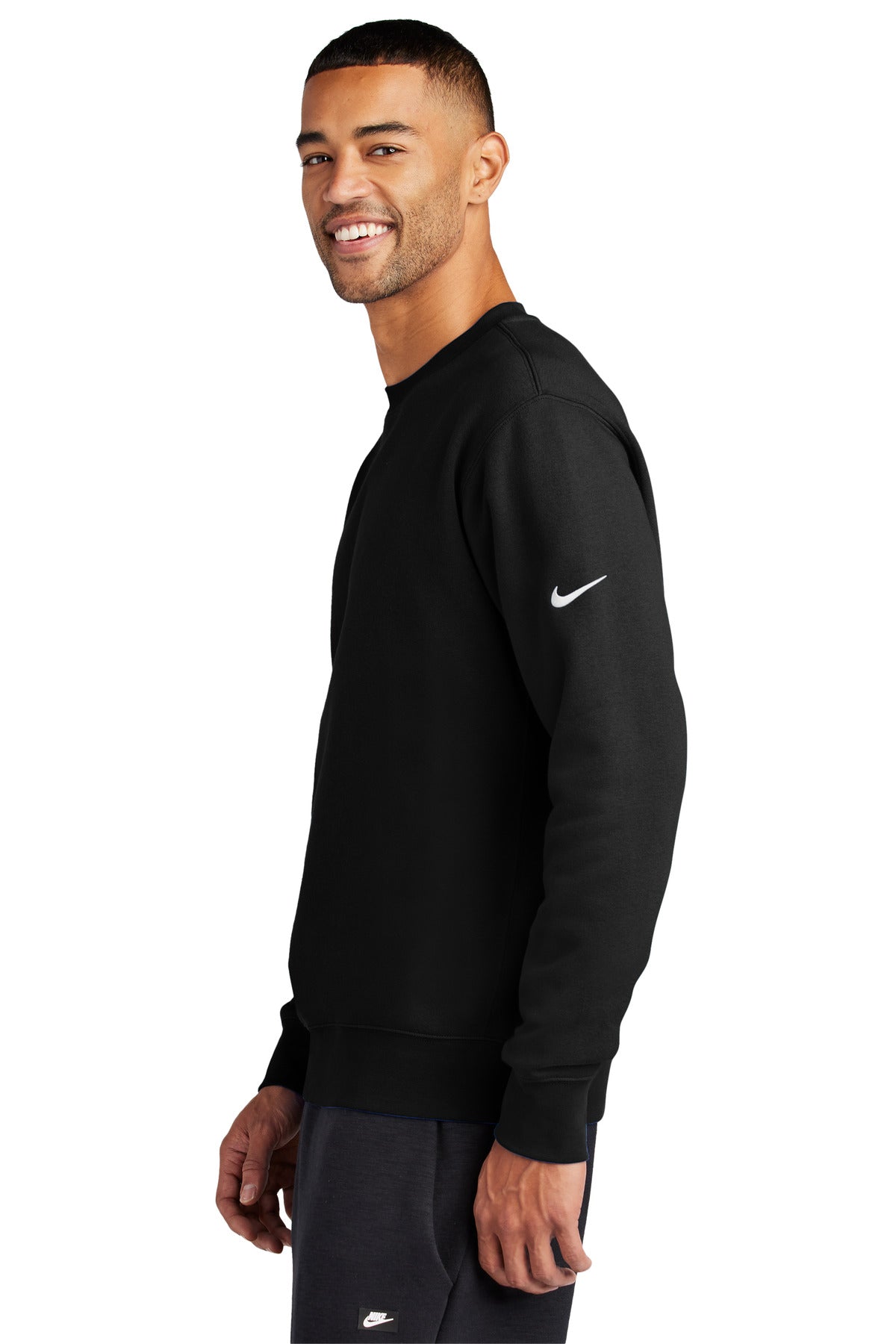 Black Nike Club Fleece Sleeve Swoosh Crew NKFD9863