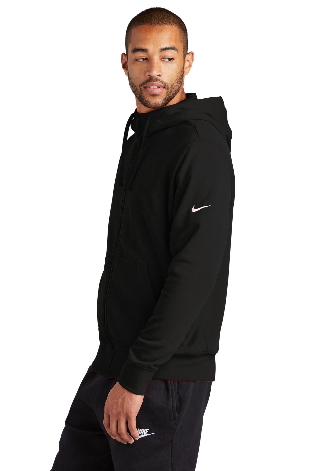 Black Nike Club Fleece Sleeve Swoosh Full-Zip Hoodie NKDR1513