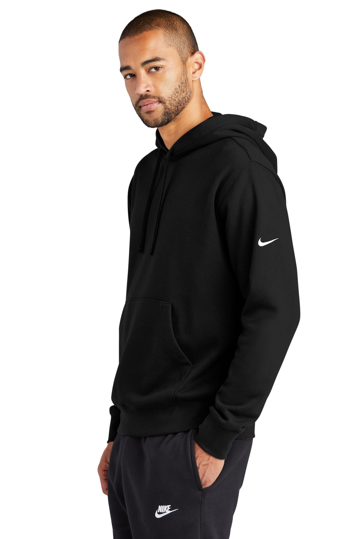 Black Nike Club Fleece Sleeve Swoosh Pullover Hoodie NKDR1499