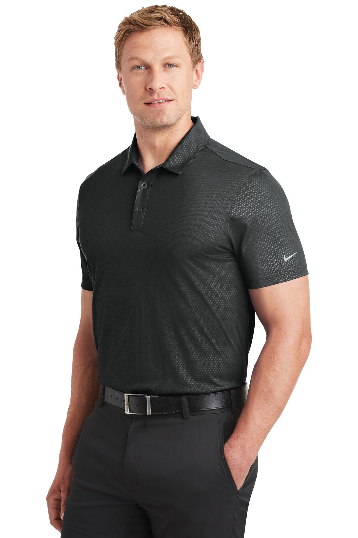 Black Nike Dri-FIT Embossed Tri-Blade Polo. 838964