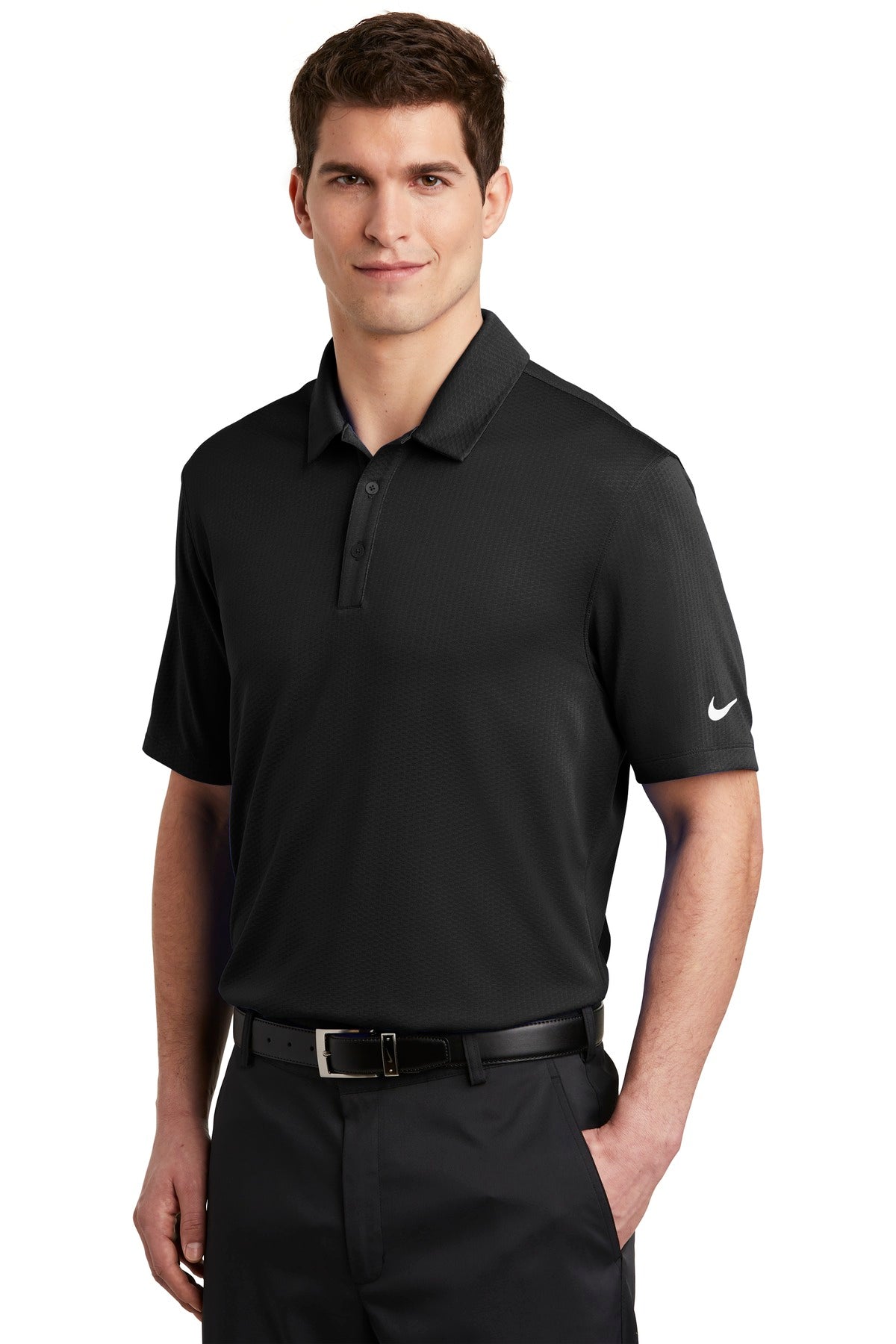 Black Nike Dri-FIT Hex Textured Polo. NKAH6266