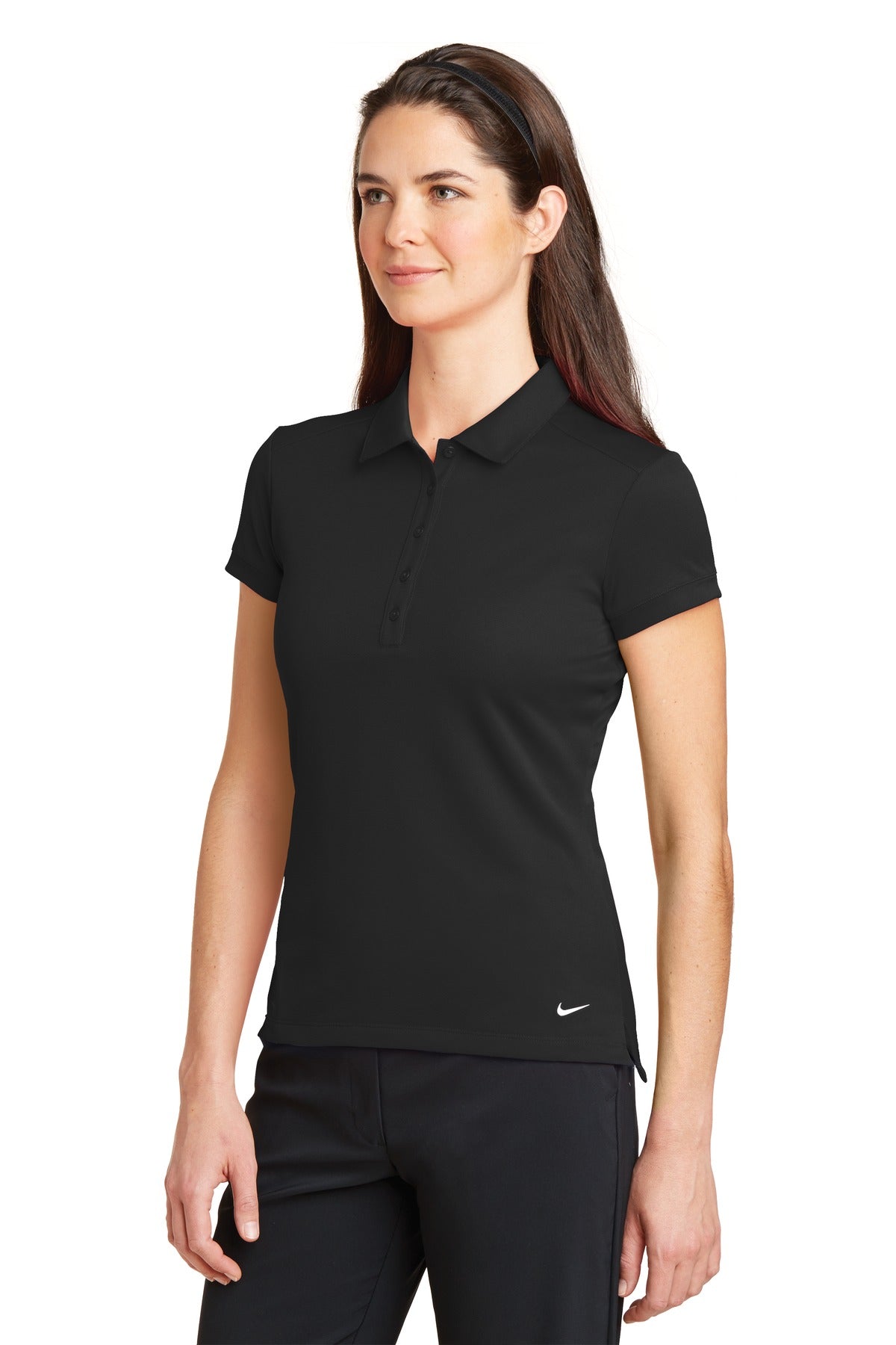 Black Nike Women's Dri-FIT Solid Icon Pique Modern Fit Polo. 746100