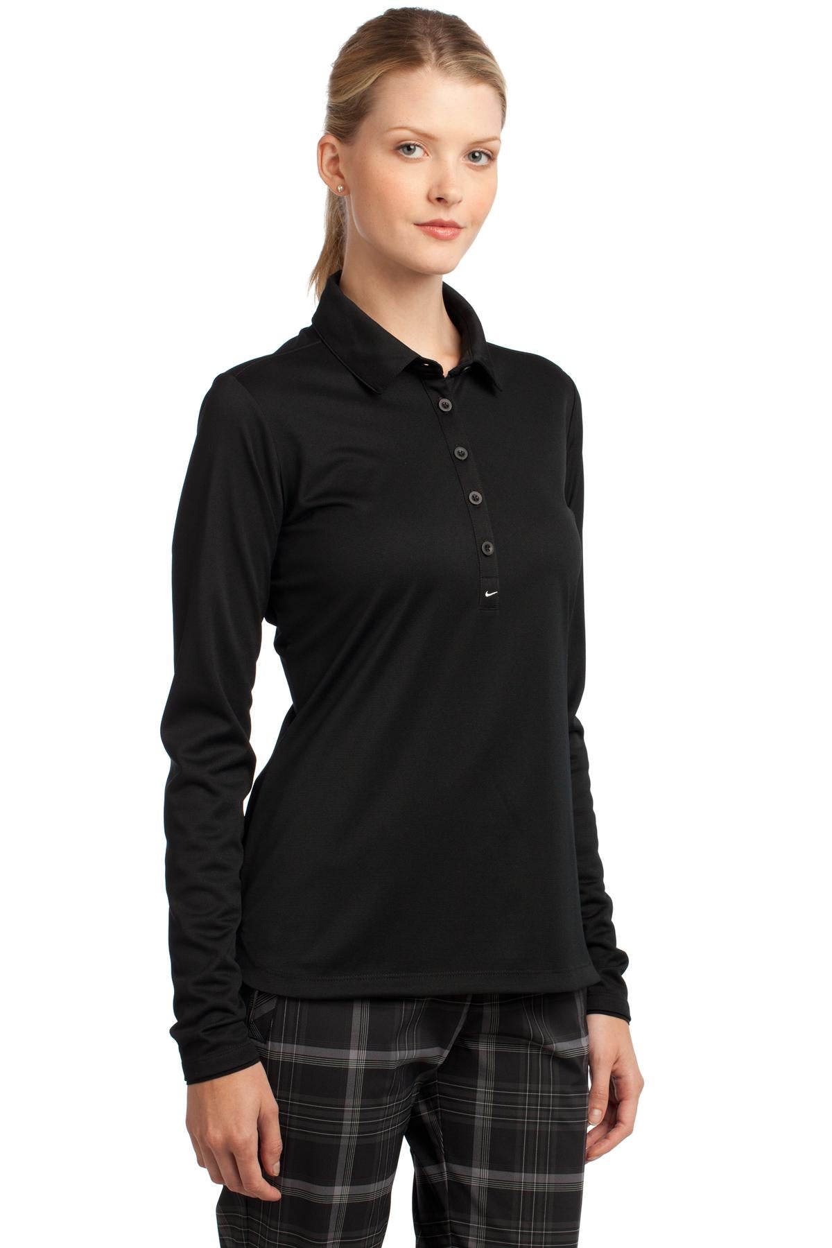 Black Nike Women's Long Sleeve Dri-FIT Stretch Tech Polo. 545322