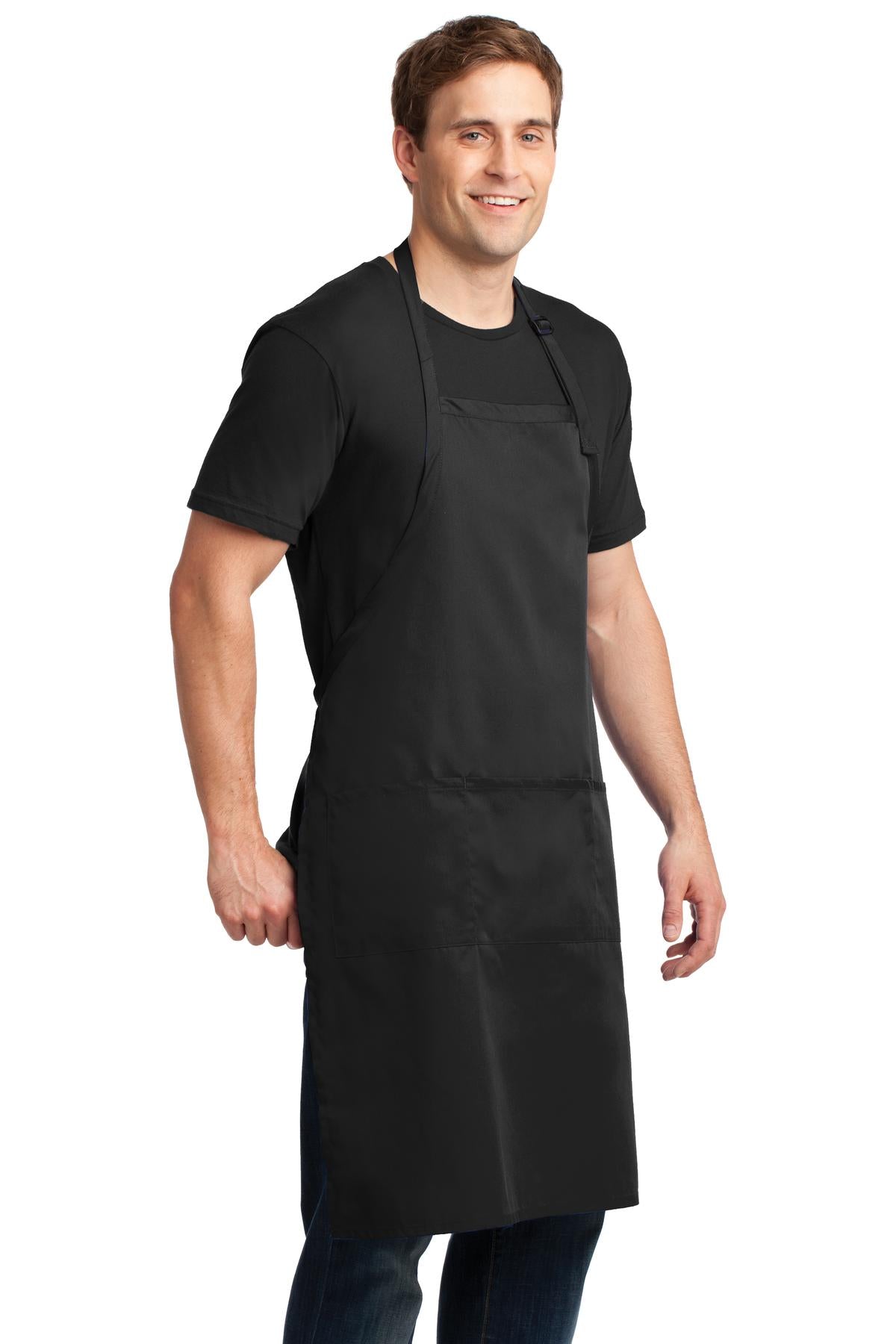 Black Port Authority Easy Care Extra Long Bib Apron with Stain Release. A700