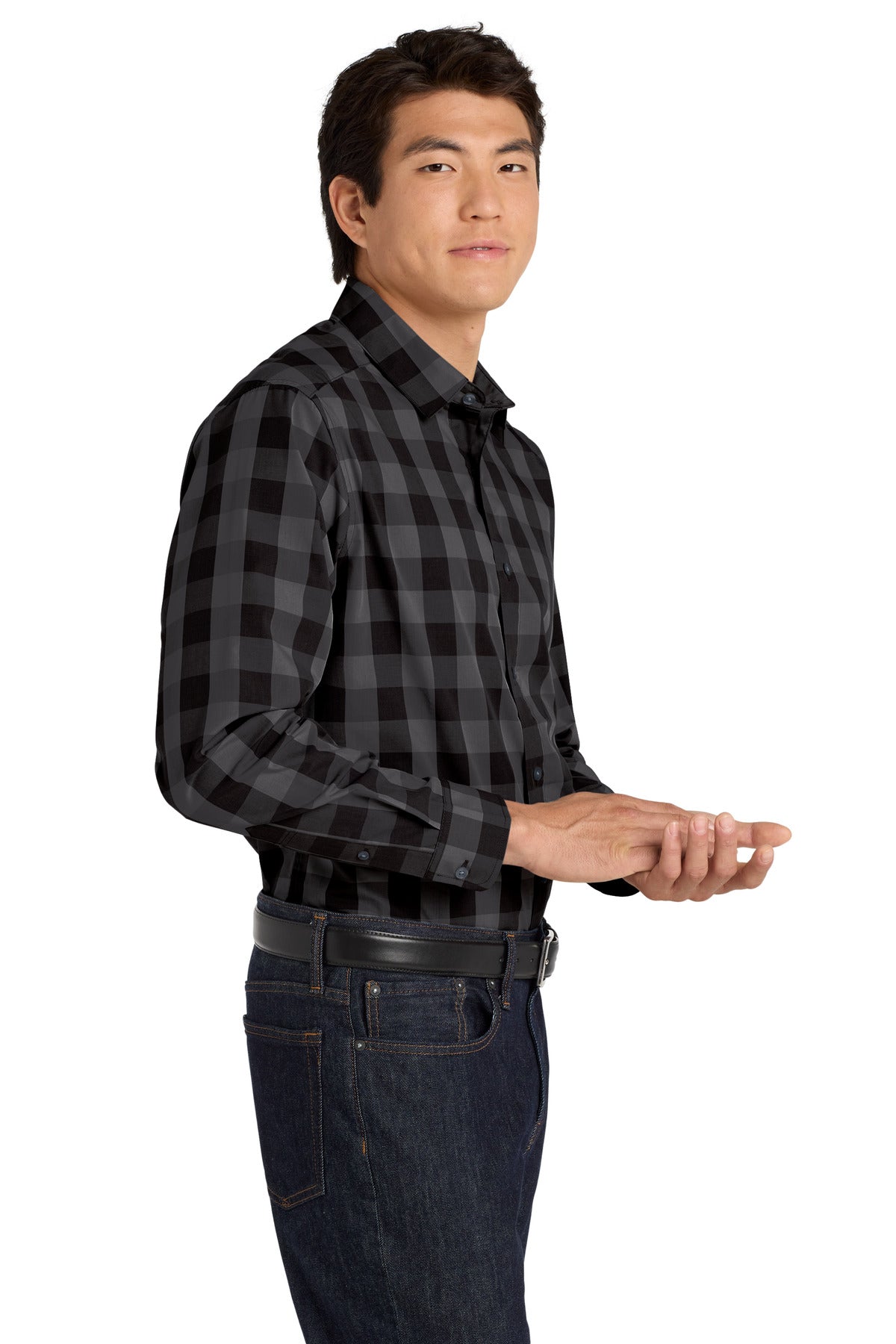 Black Port Authority Everyday Plaid Shirt. W670