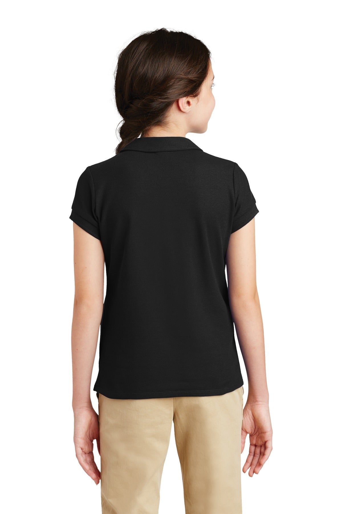 Black Port Authority Girls Silk Touch Peter Pan Collar Polo. YG503