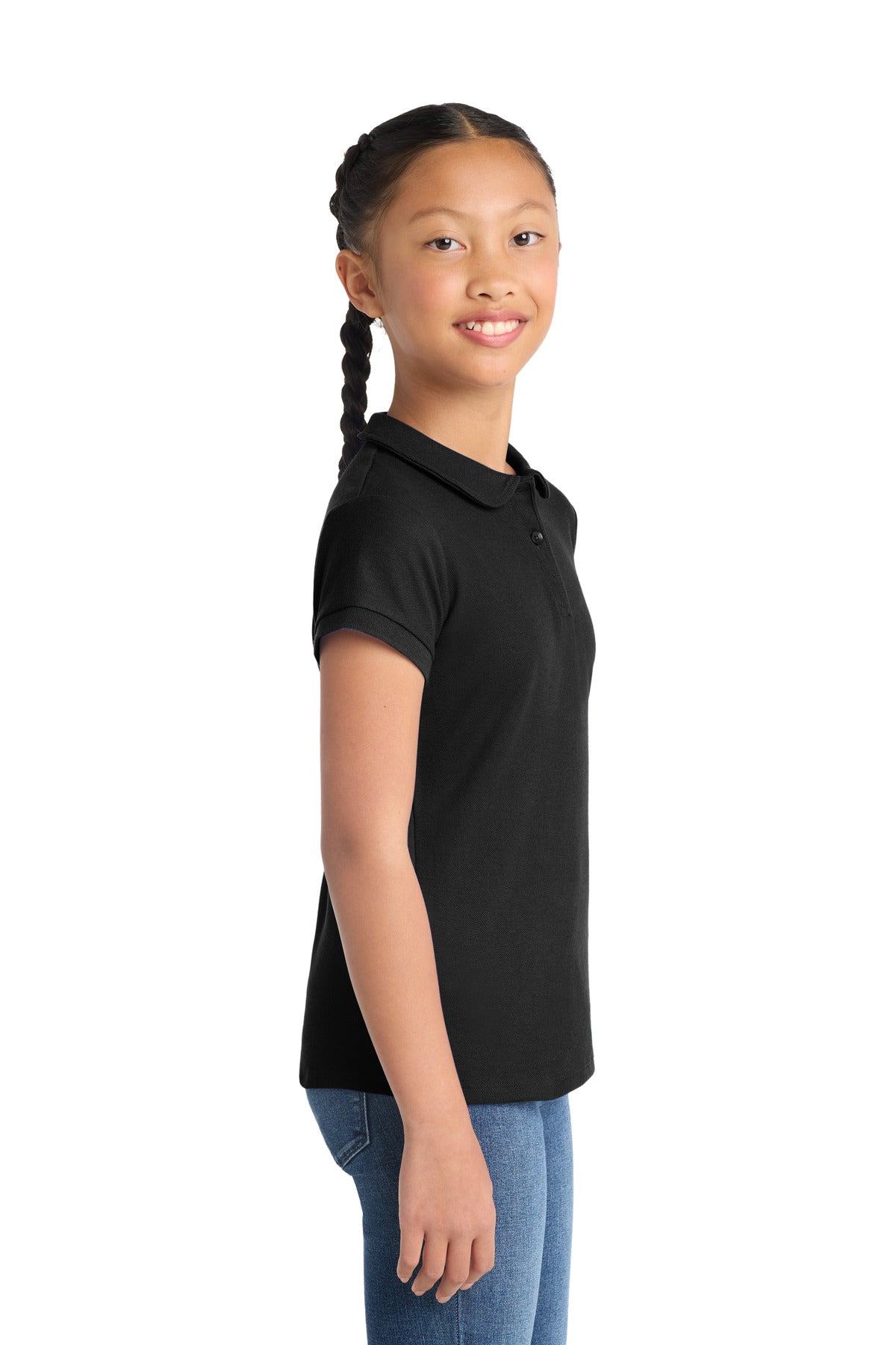 Black Port Authority Girls Silk Touch Peter Pan Collar Polo. YG503