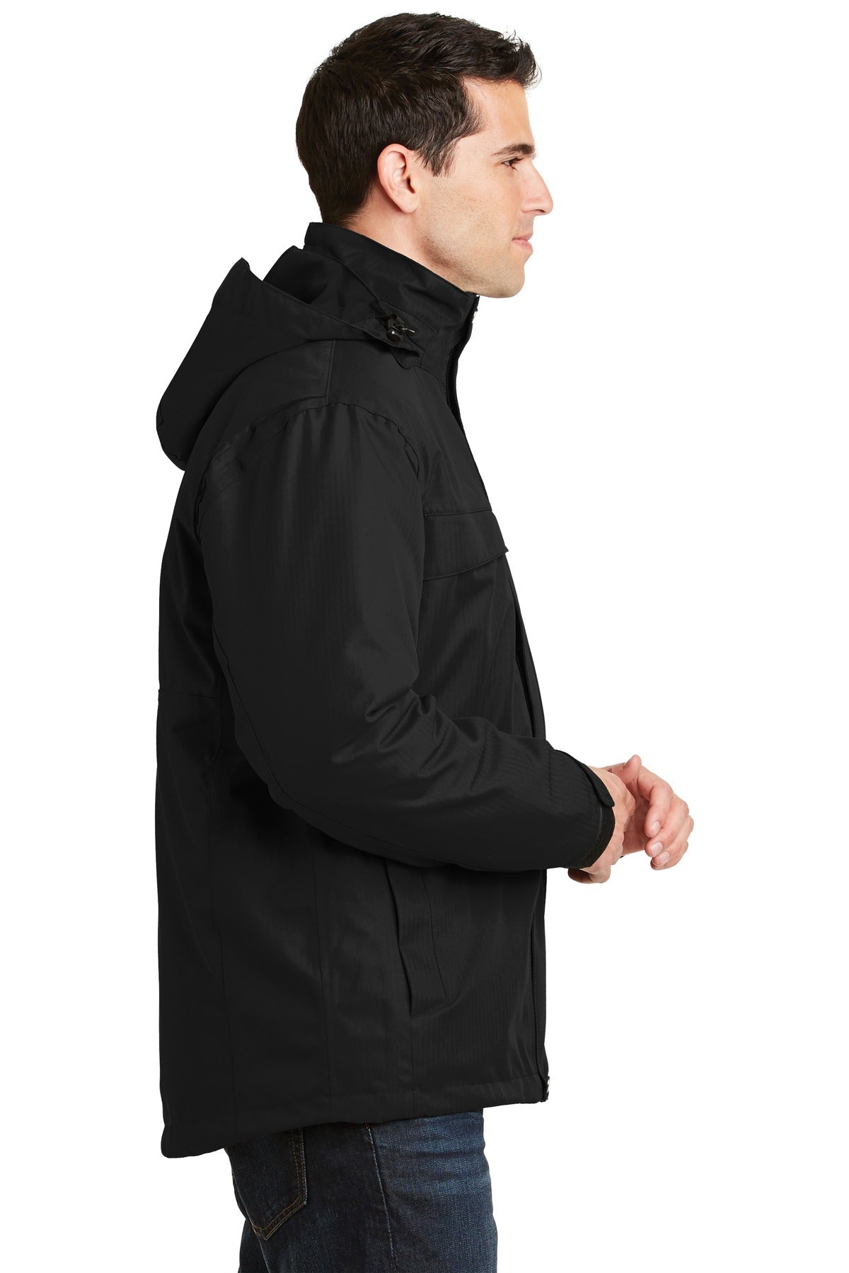 Black Port Authority Herringbone 3-in-1 Parka. J302