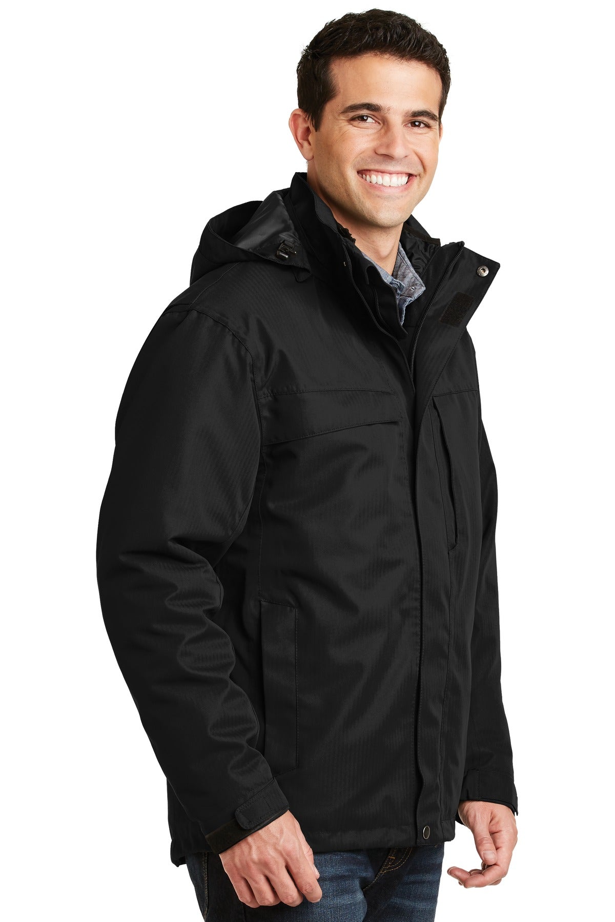 Black Port Authority Herringbone 3-in-1 Parka. J302