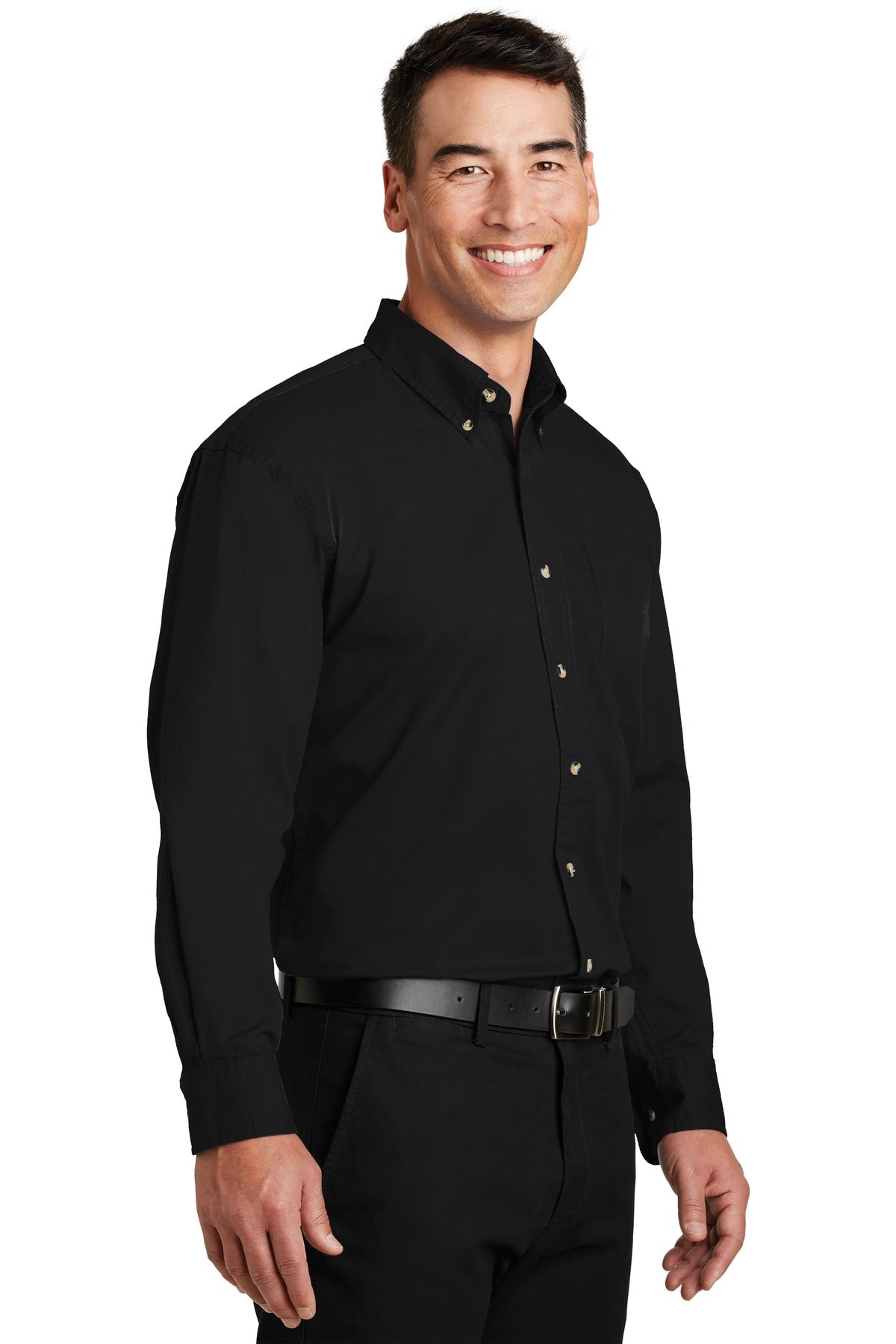 Black Port Authority Long Sleeve Twill Shirt. S600T