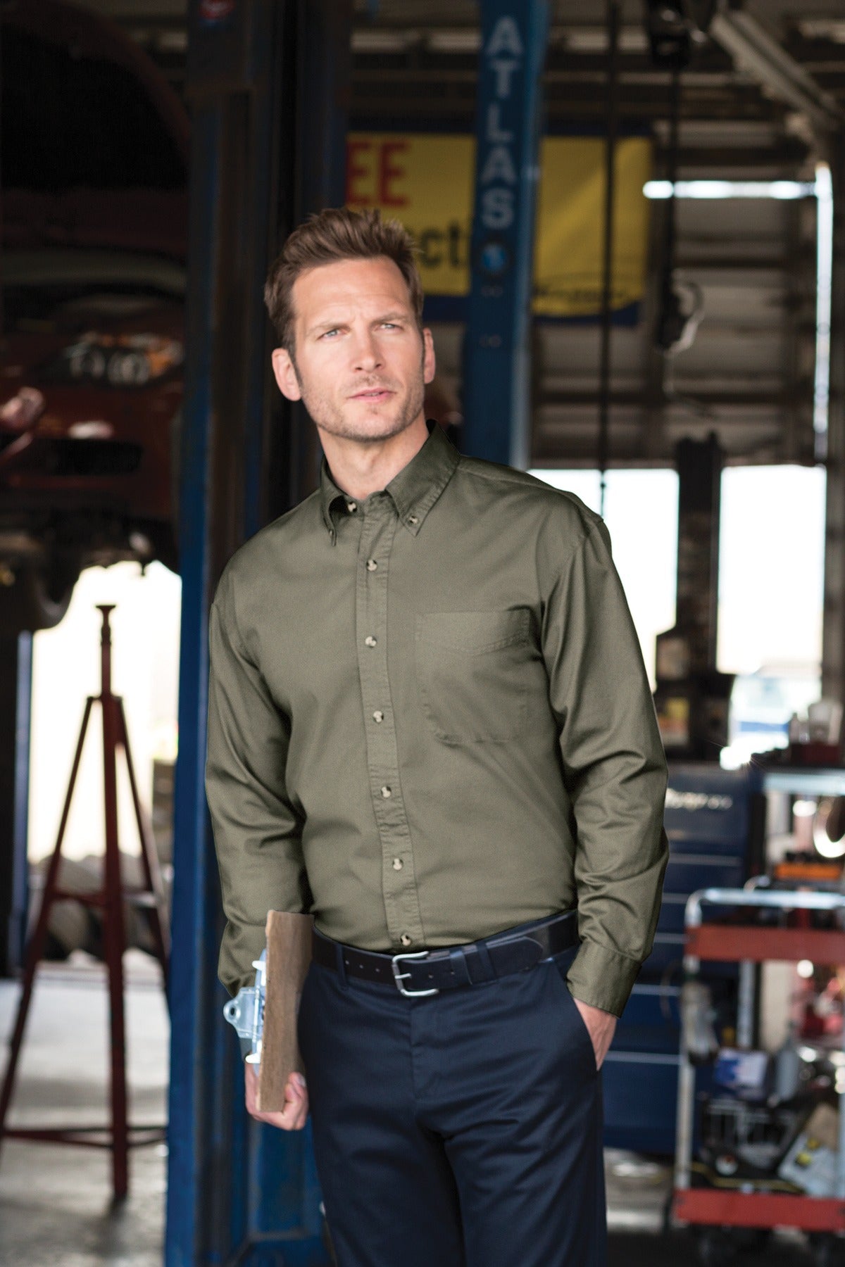 Black Port Authority Long Sleeve Twill Shirt. S600T