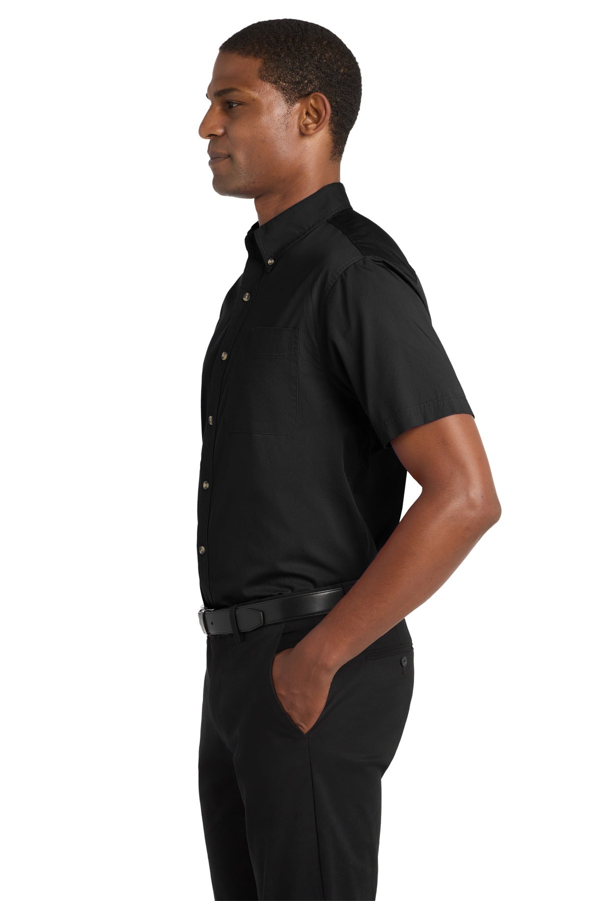 Black Port Authority Short Sleeve Twill Shirt. S500T