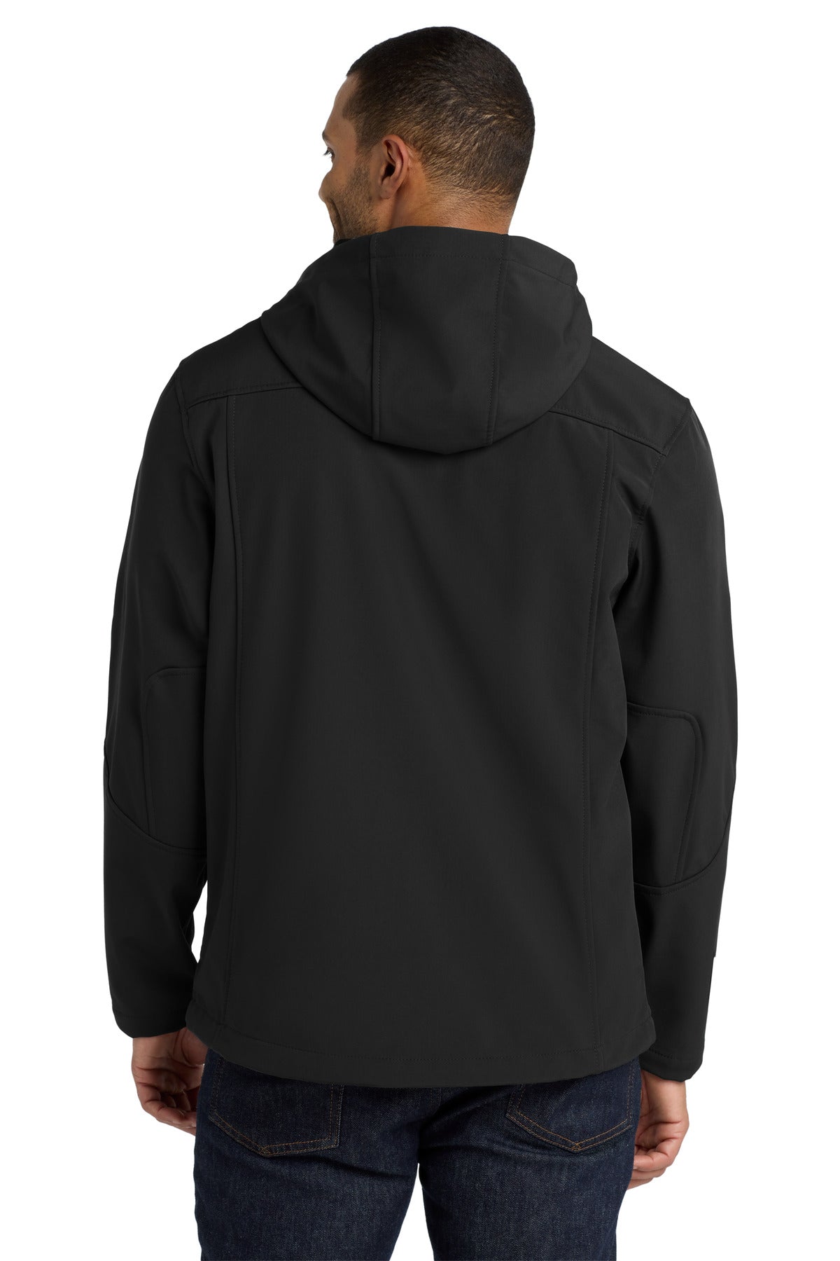 Black Port Authority Textured Hooded Soft Shell Jacket. J706
