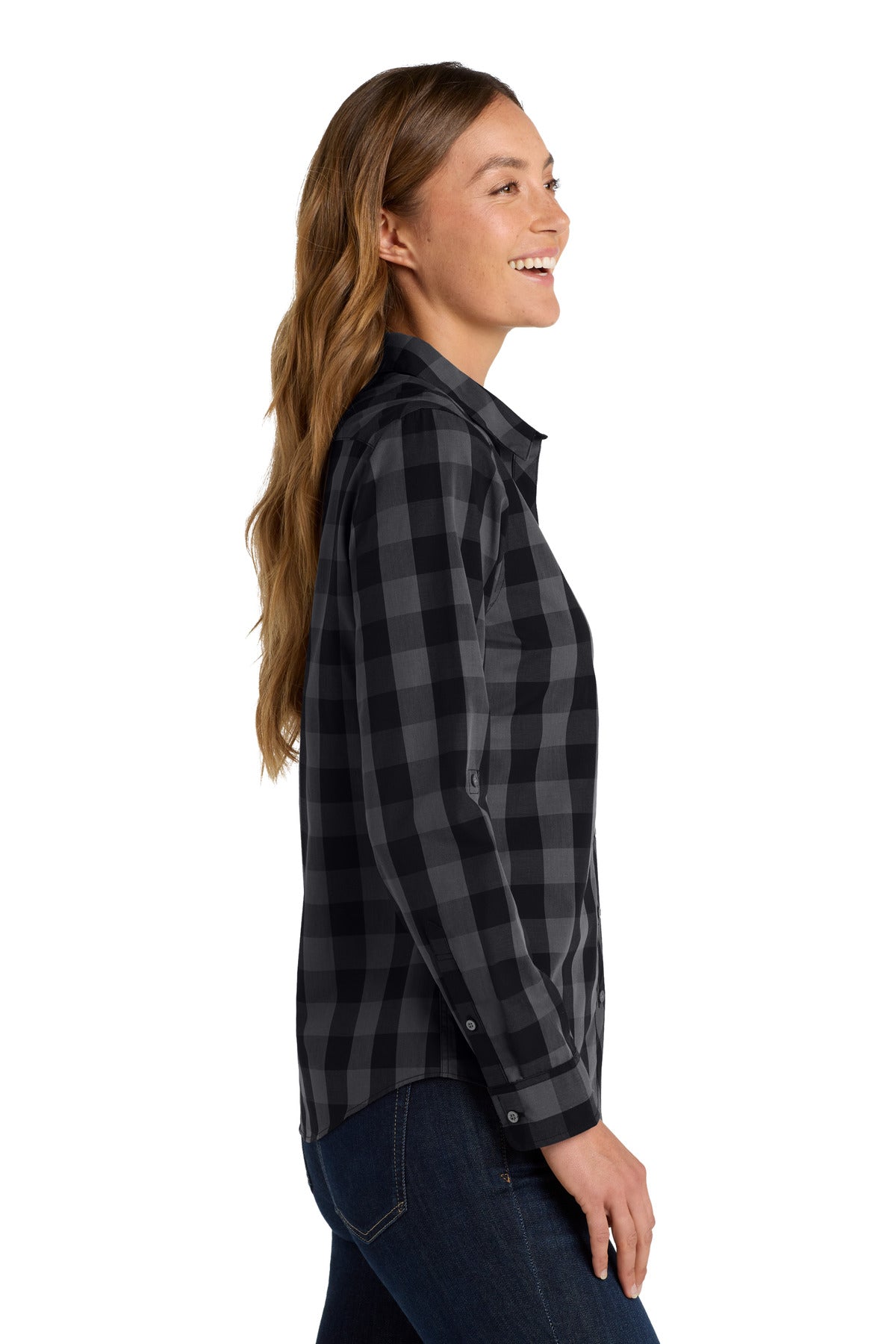 Black Port Authority Women's Everyday Plaid Shirt. LW670