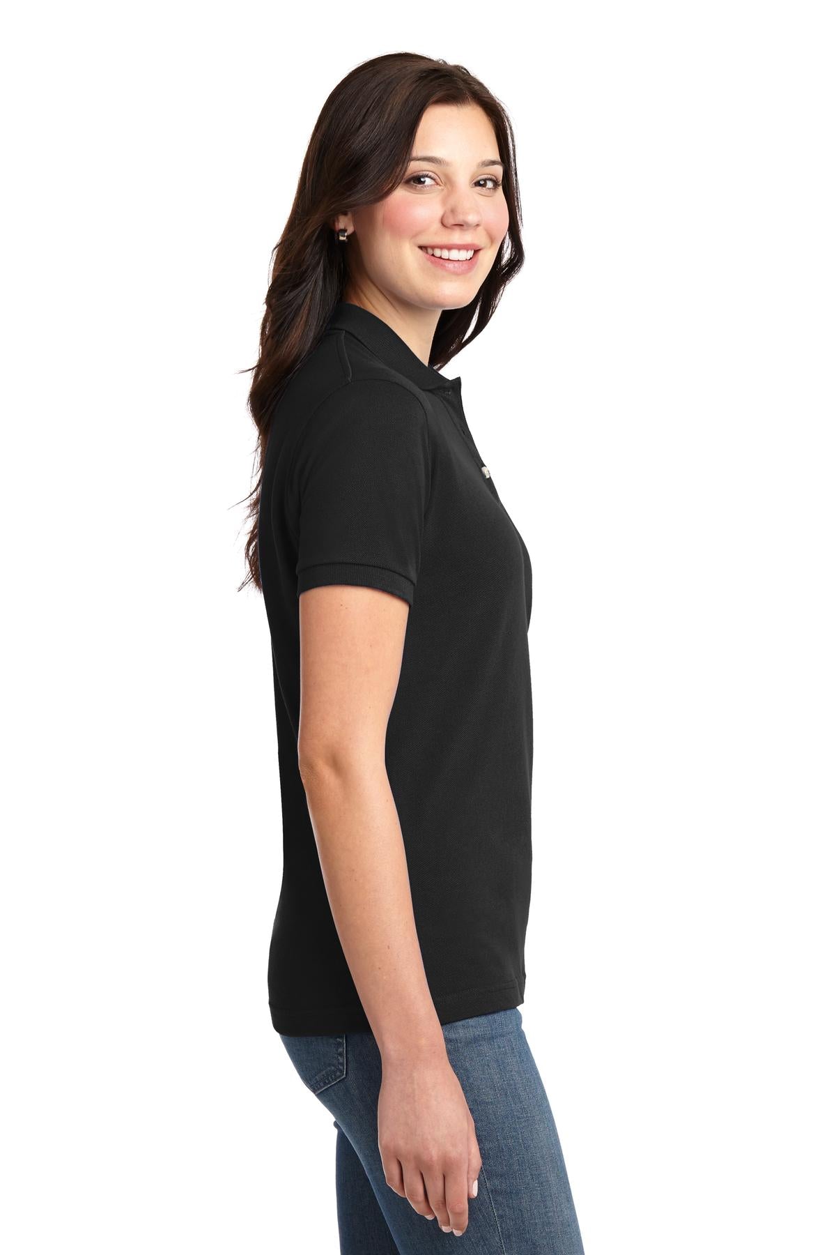 Black Port Authority Women's Heavyweight Cotton Pique Polo. L420