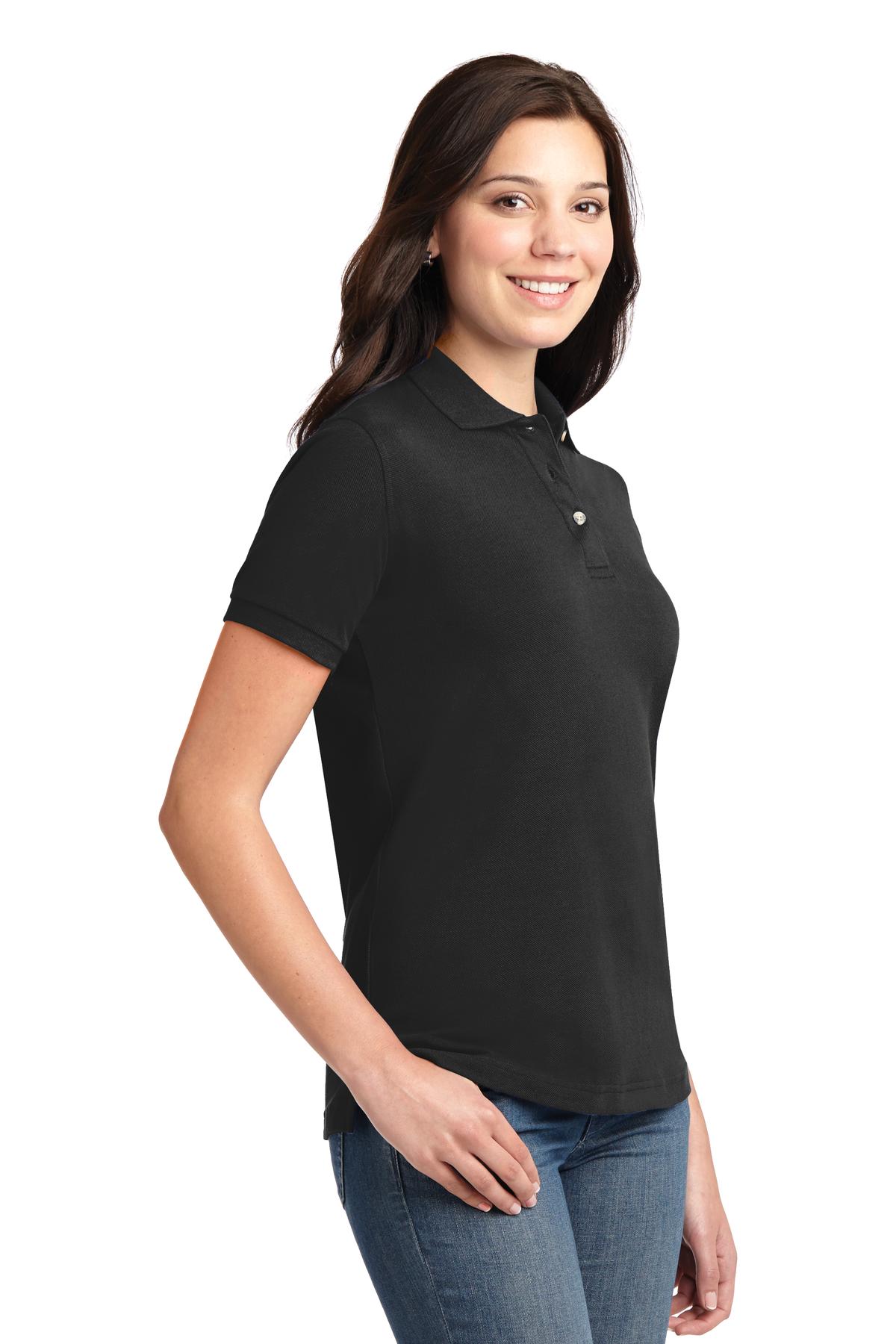 Black Port Authority Women's Heavyweight Cotton Pique Polo. L420