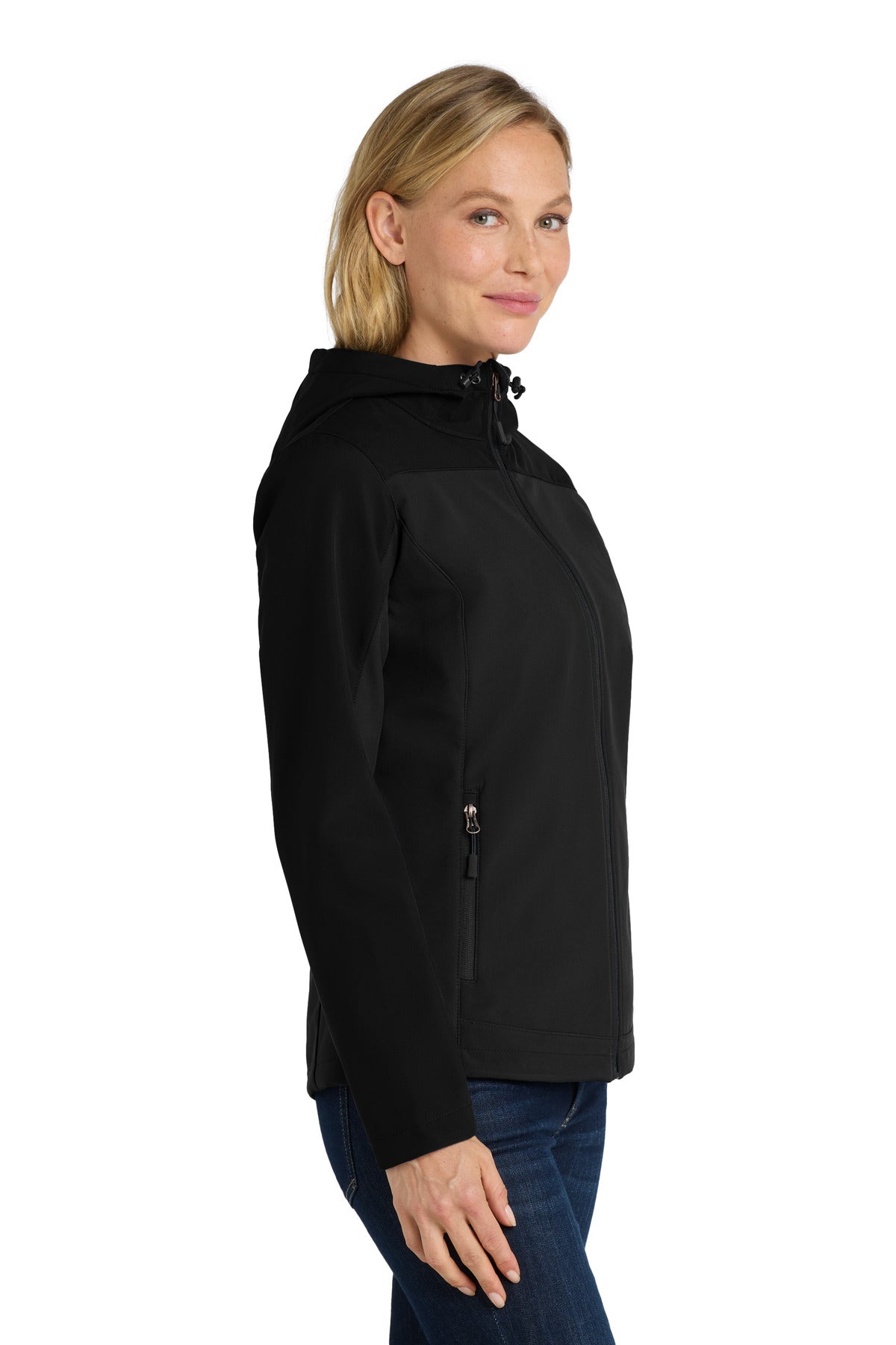 Black Port Authority Women's Hooded Core Soft Shell Jacket. L335