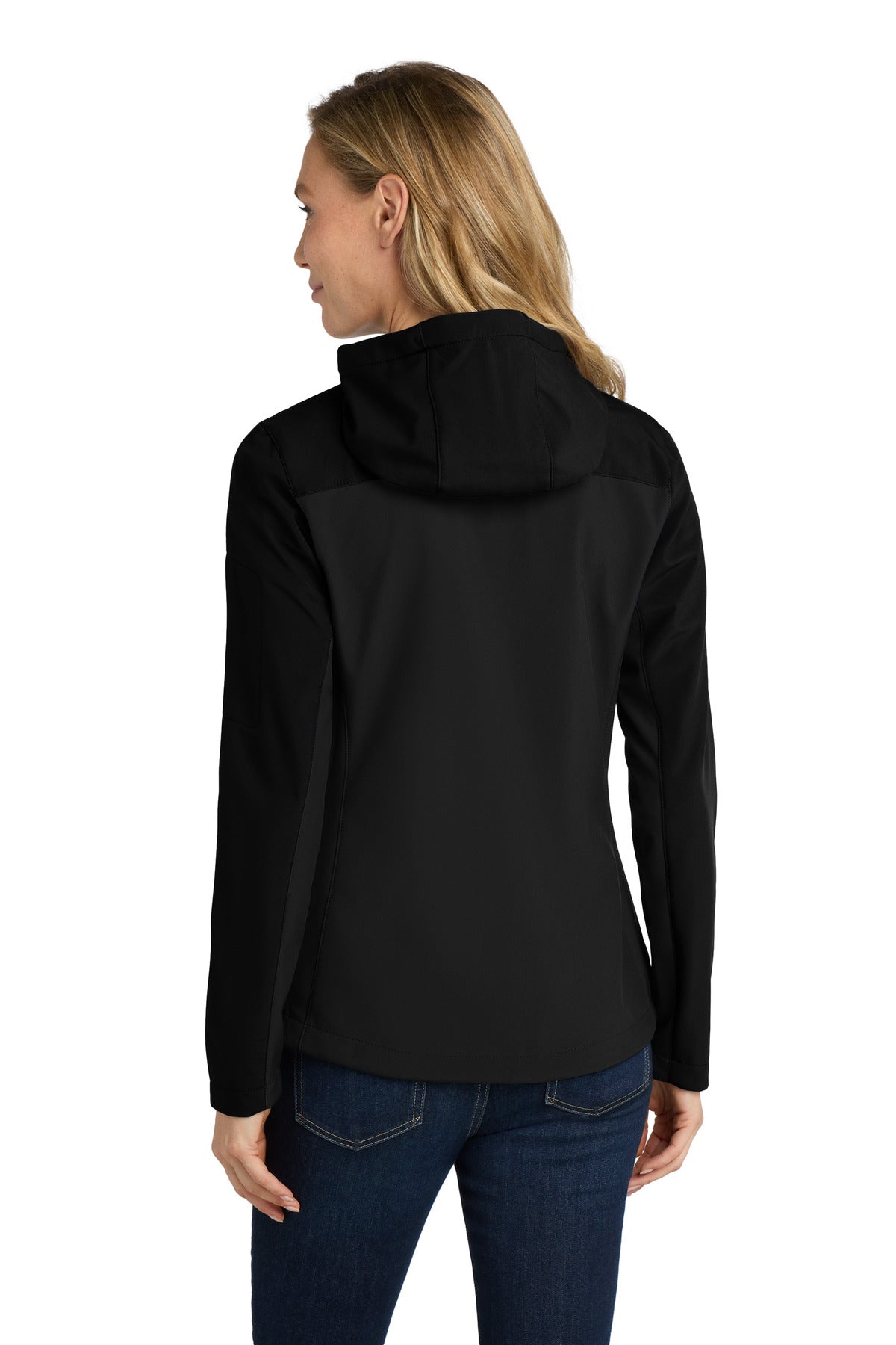 Black Port Authority Women's Hooded Core Soft Shell Jacket. L335