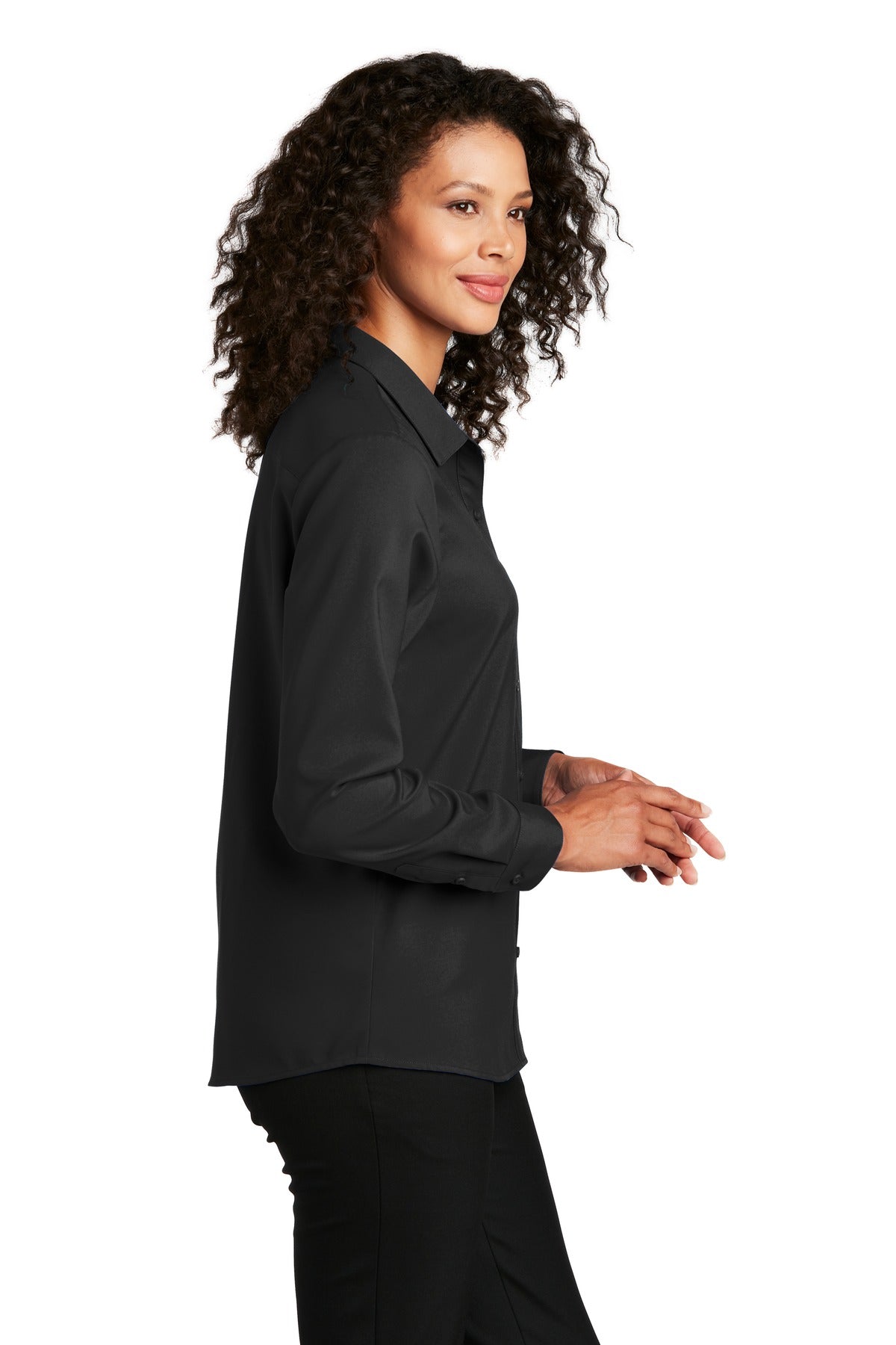 Black Port Authority Women's Long Sleeve Performance Staff Shirt LW401