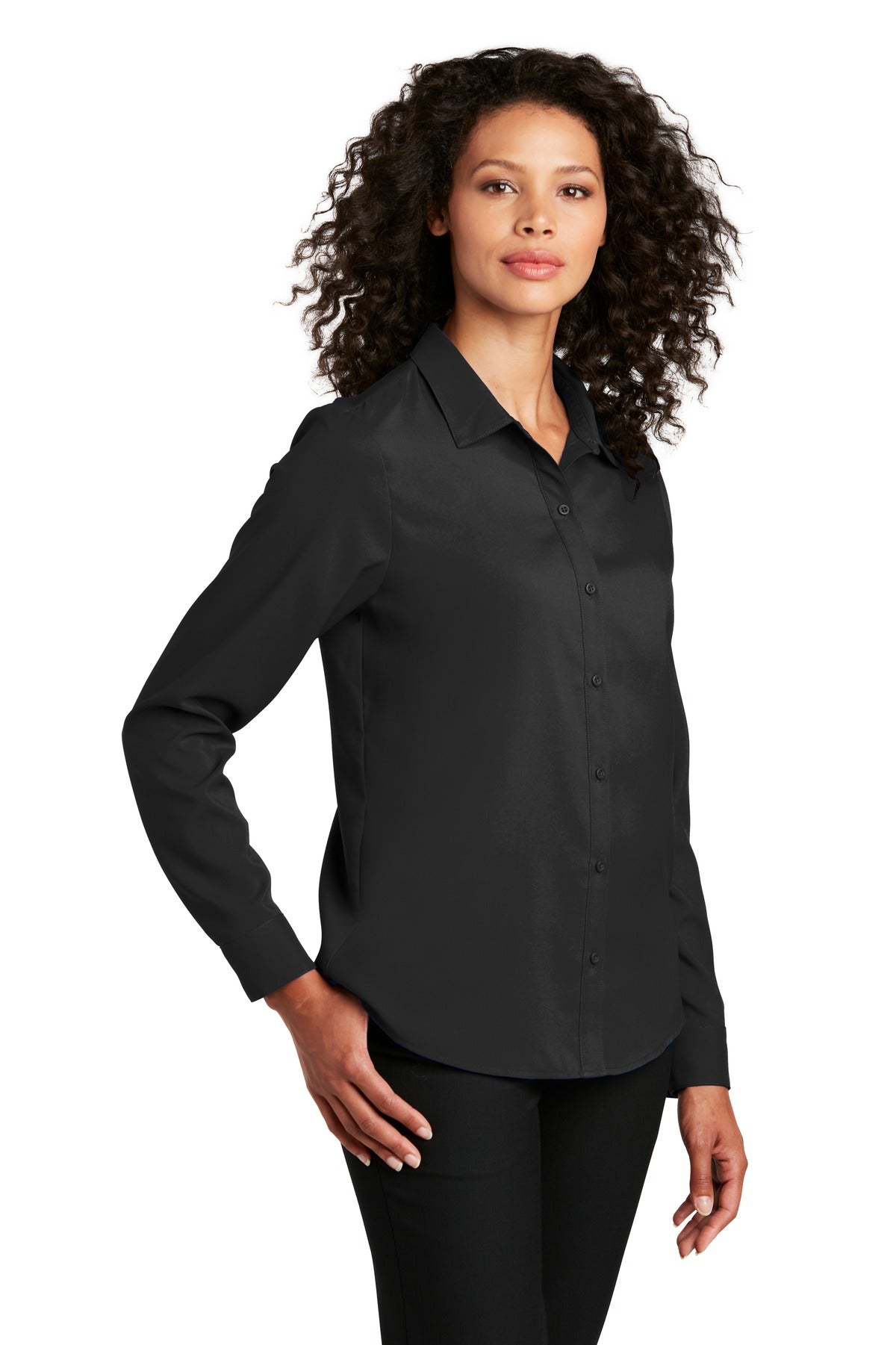 Black Port Authority Women's Long Sleeve Performance Staff Shirt LW401