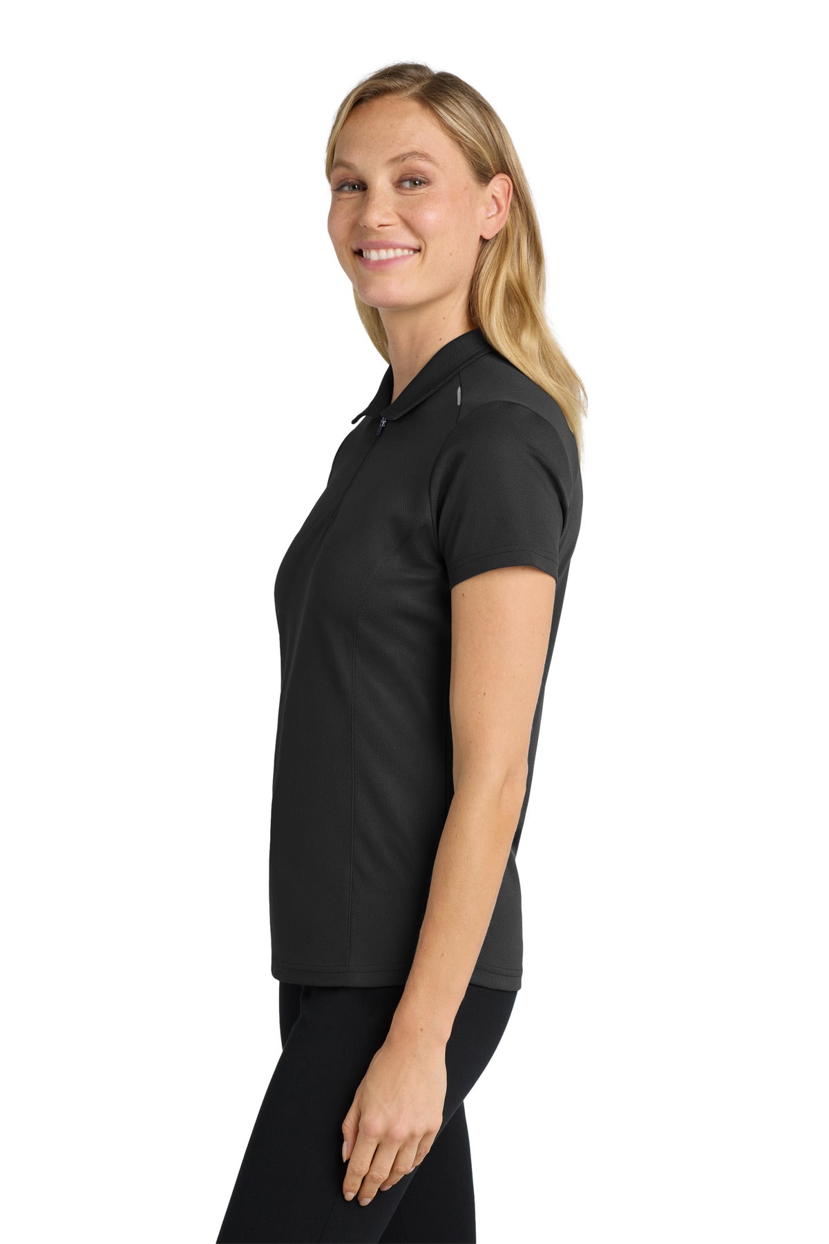 Black Port Authority Women's Pinpoint Mesh Zip Polo. L580