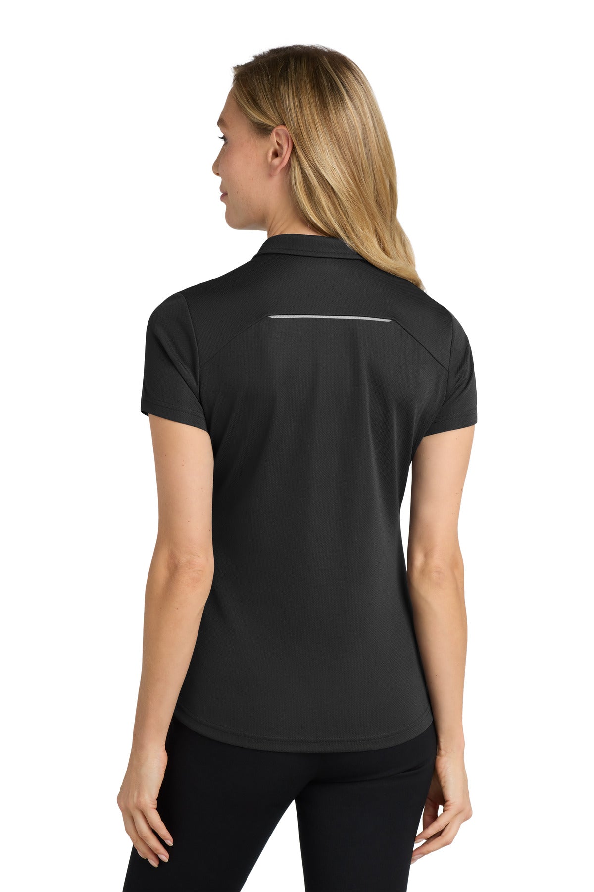 Black Port Authority Women's Pinpoint Mesh Zip Polo. L580