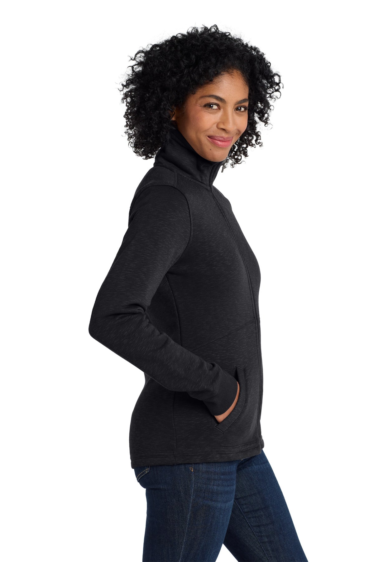 Black Port Authority Women's Slub Fleece Full-Zip Jacket. L293