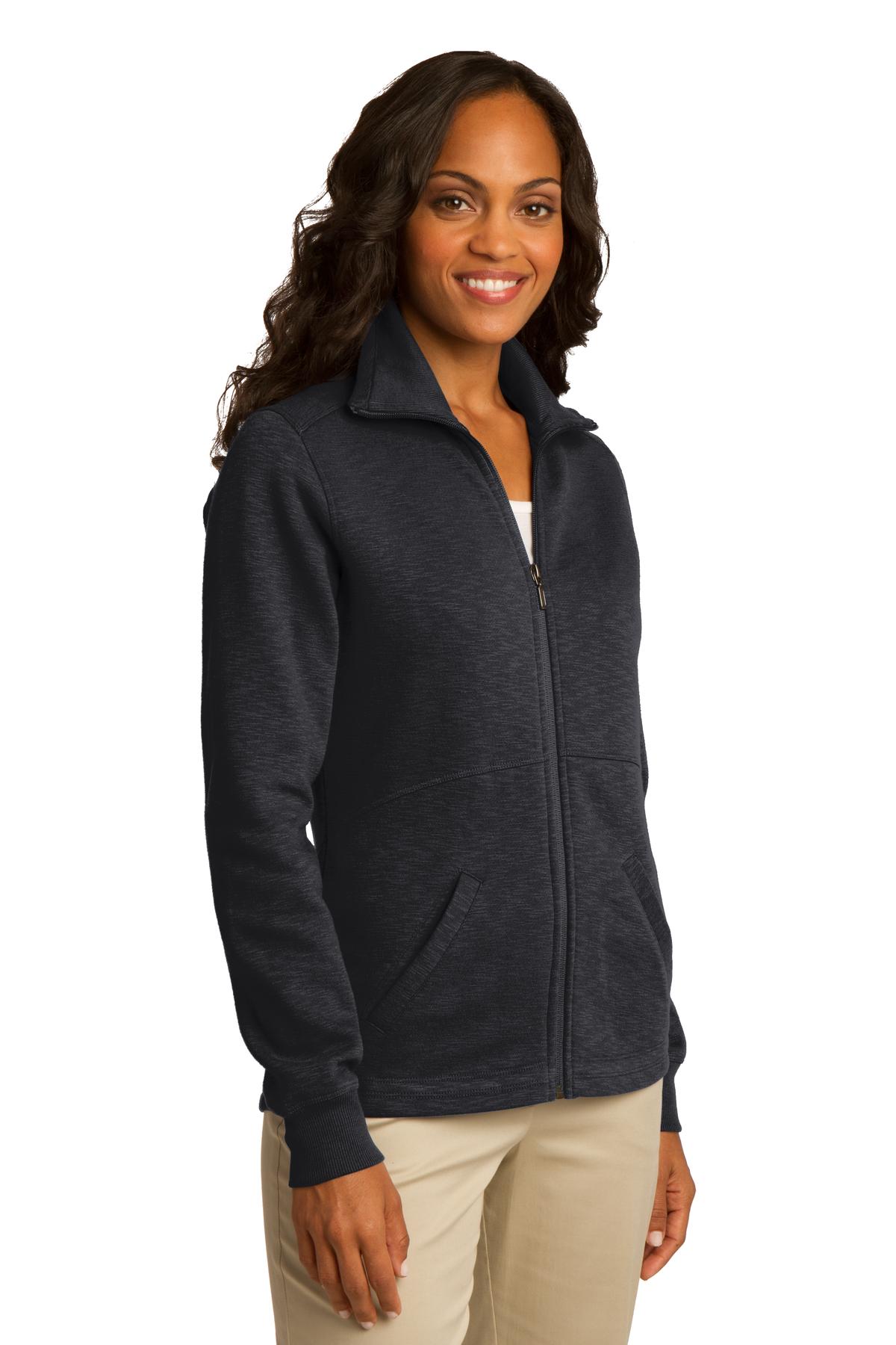 Black Port Authority Women's Slub Fleece Full-Zip Jacket. L293