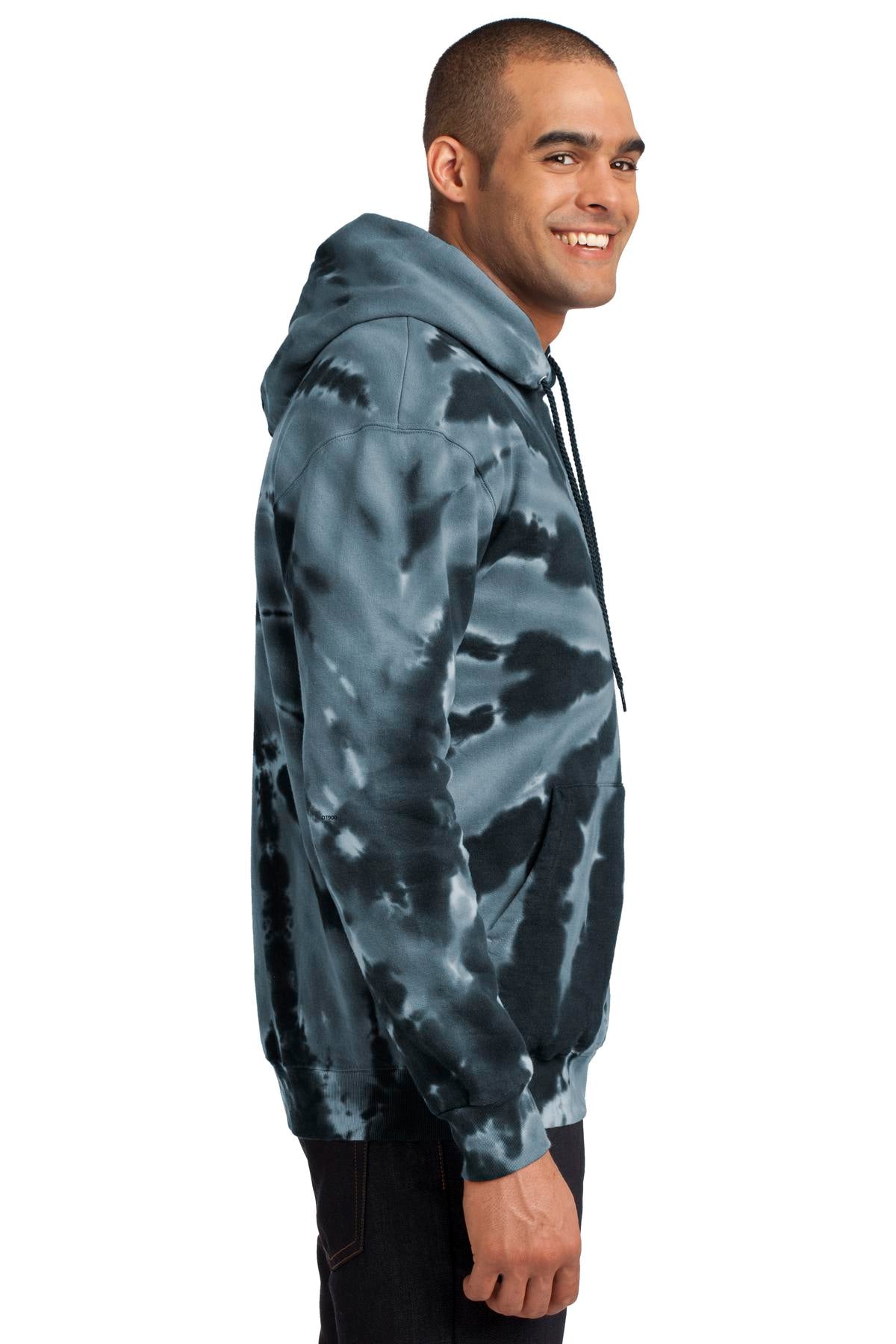 Black Port & Company Tie-Dye Pullover Hooded Sweatshirt. PC146