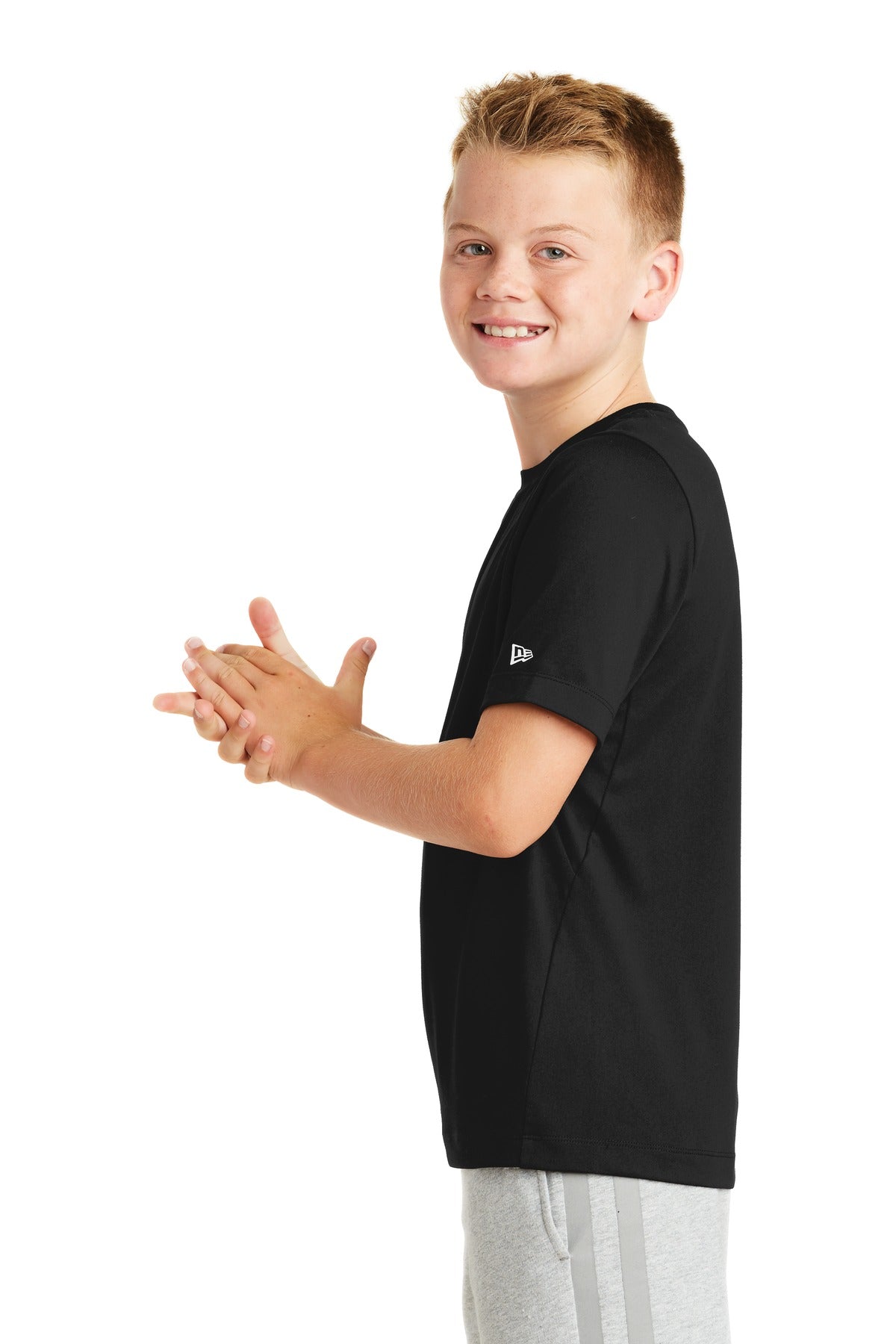 Black Solid New Era Youth Series Performance Crew Tee. YNEA200