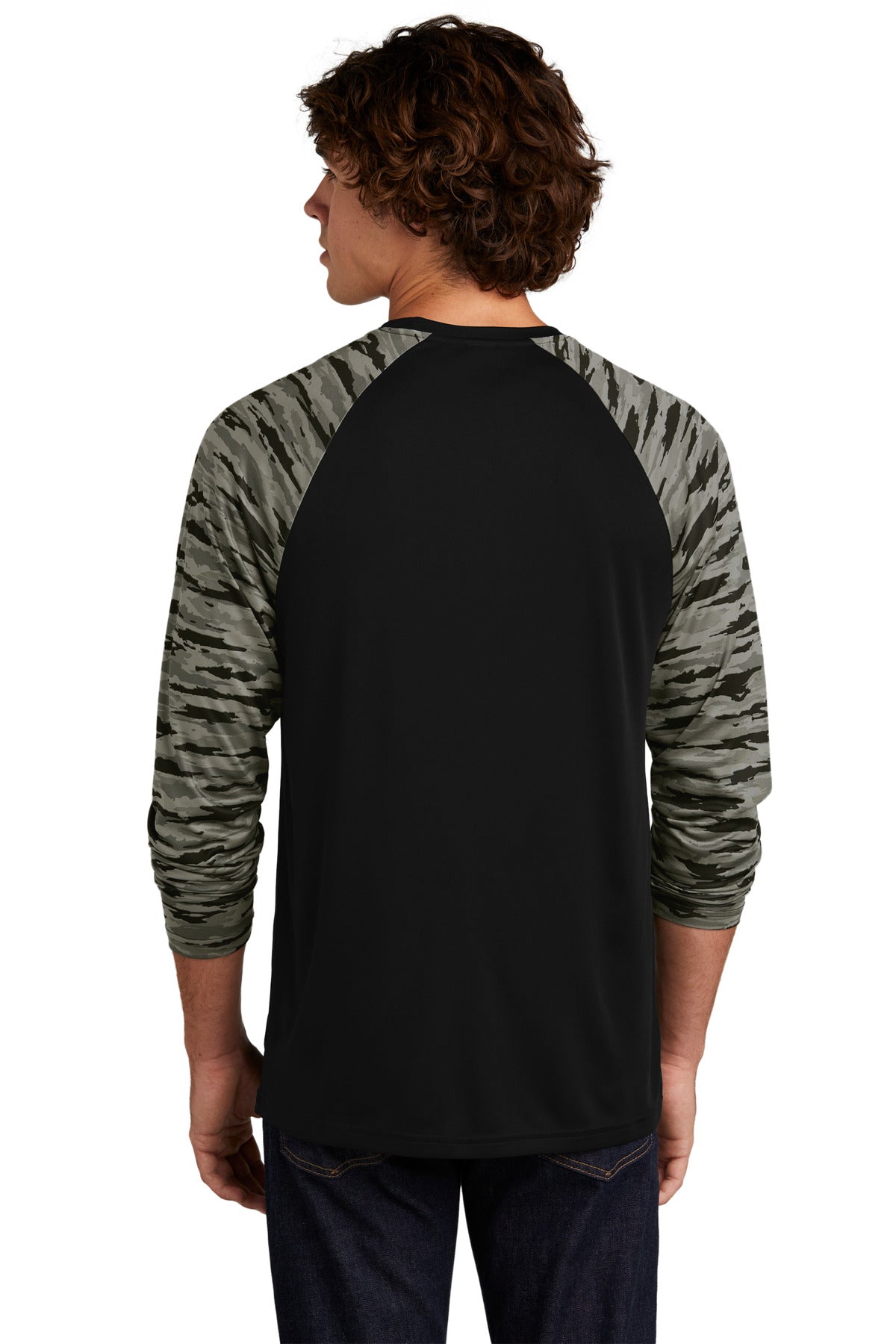 Black Sport-Tek Drift Camo Colorblock Long Sleeve Tee ST376LS