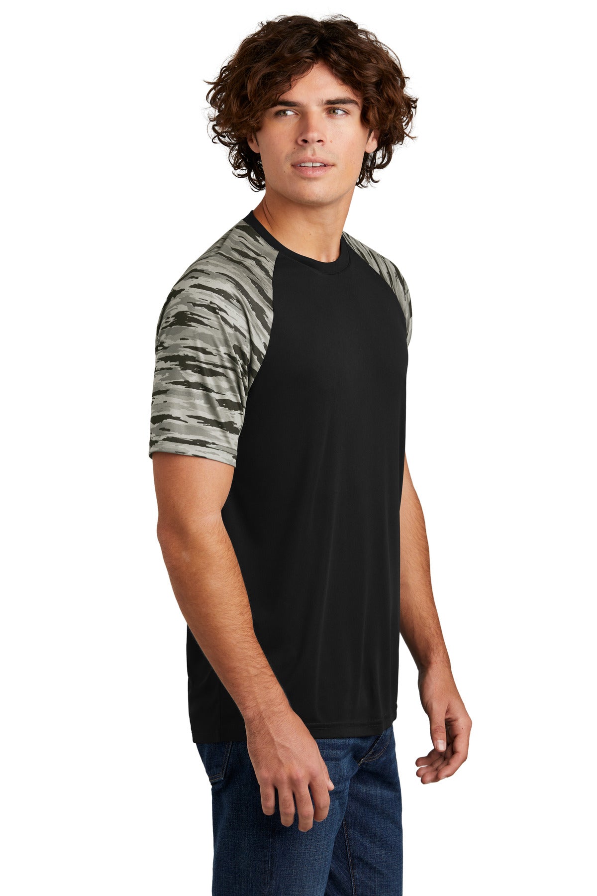 Black Sport-Tek Drift Camo Colorblock Tee ST376