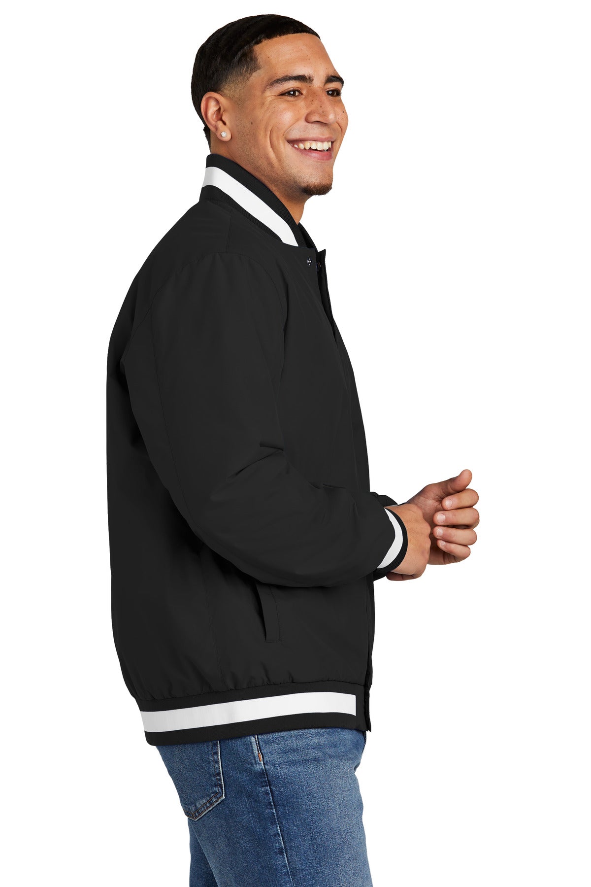 Black Sport-Tek Insulated Varsity Jacket JST58