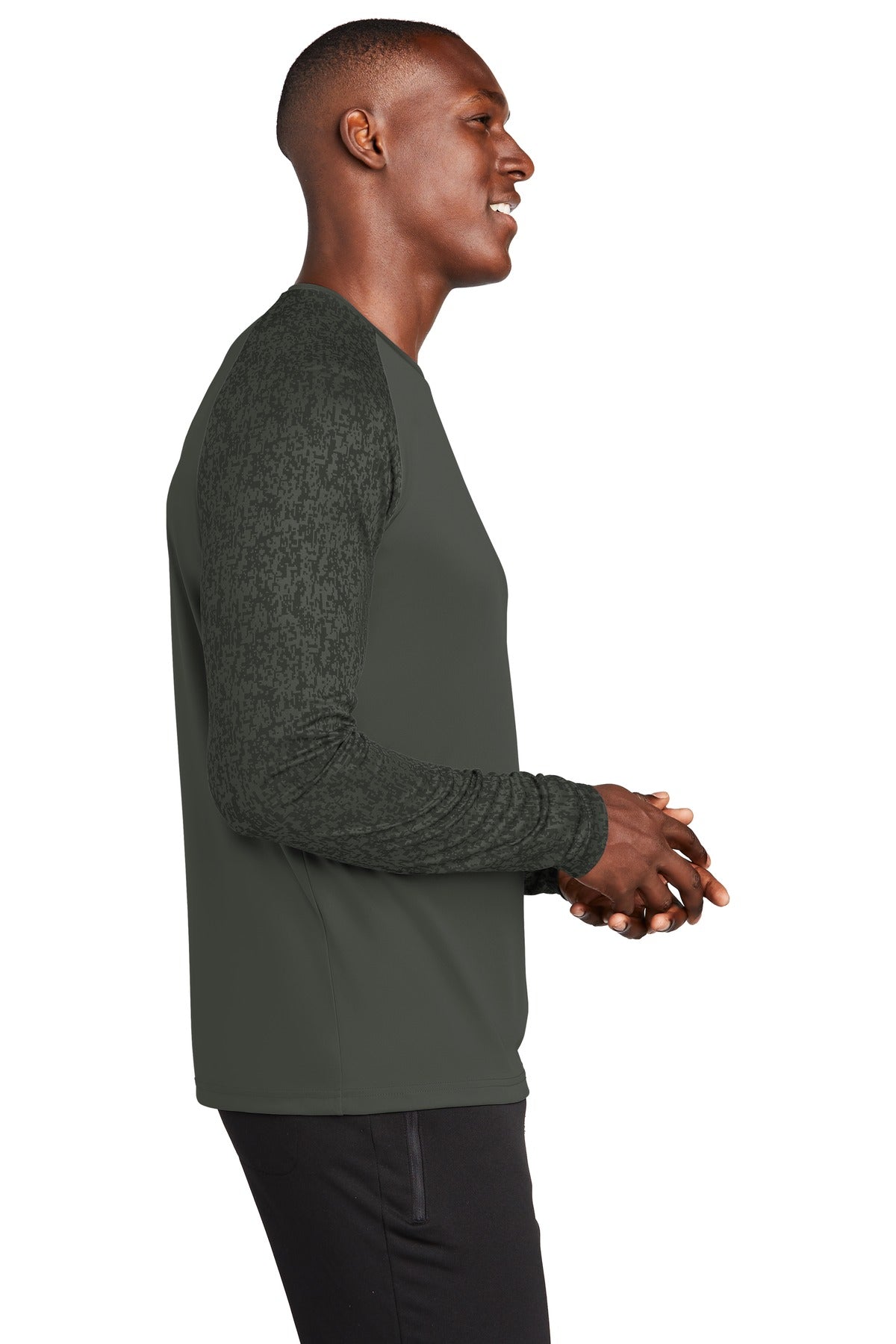 Black Sport-Tek Long Sleeve Digi Camo Tee. ST460LS