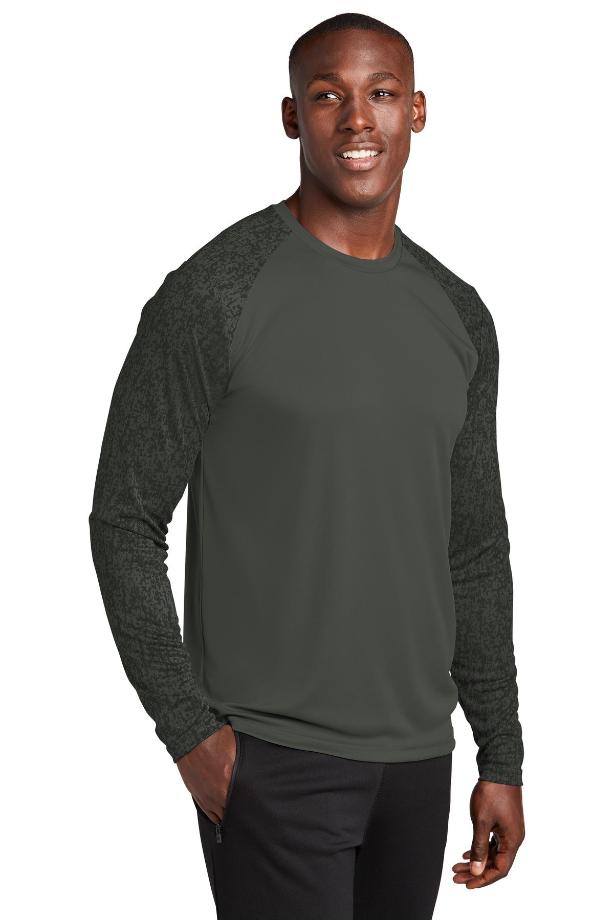 Black Sport-Tek Long Sleeve Digi Camo Tee. ST460LS