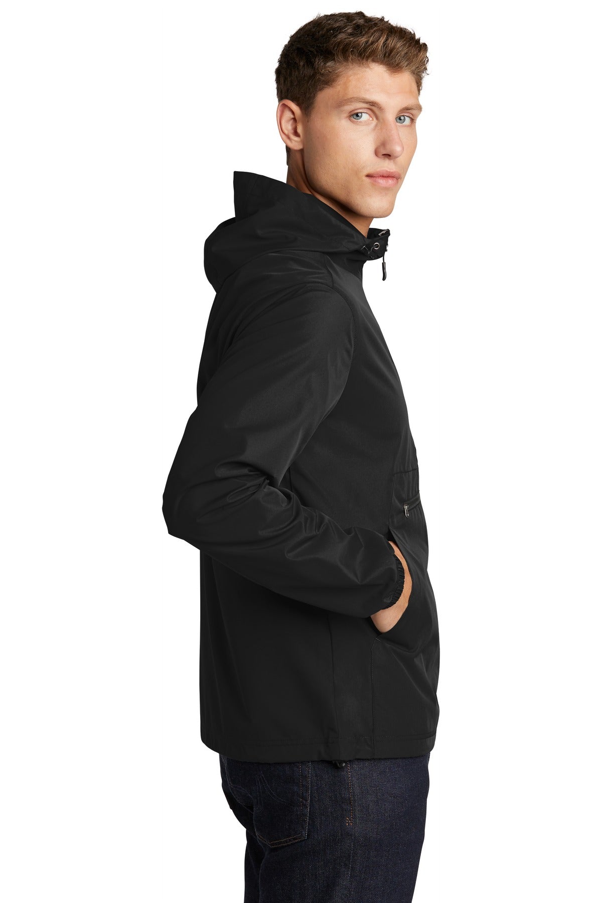Black Sport-Tek Packable Anorak. JST66
