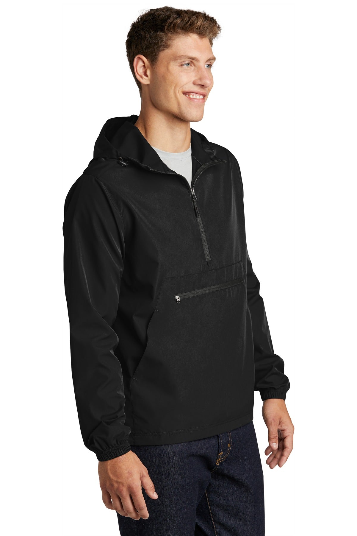 Black Sport-Tek Packable Anorak. JST66