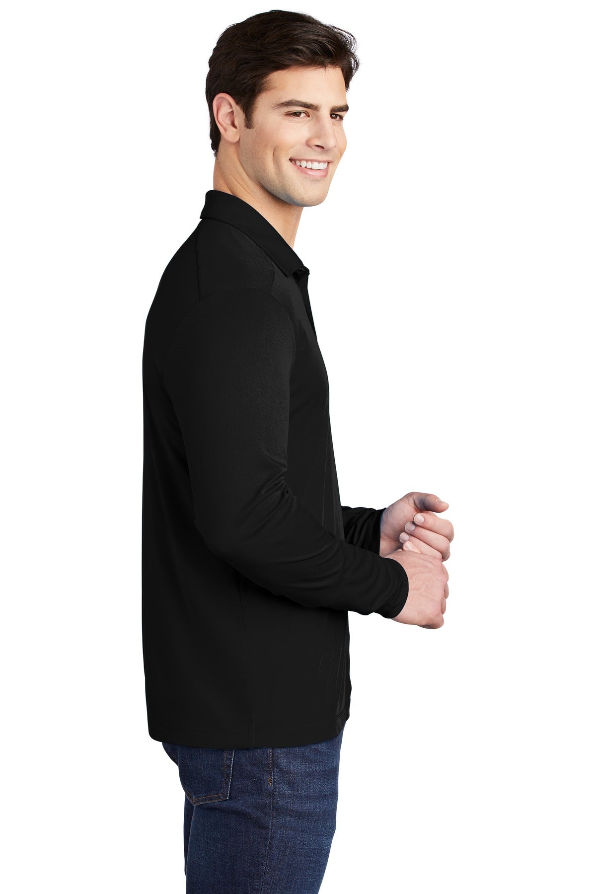 Black Sport-Tek Posi-UV Pro Long Sleeve Polo. ST520LS