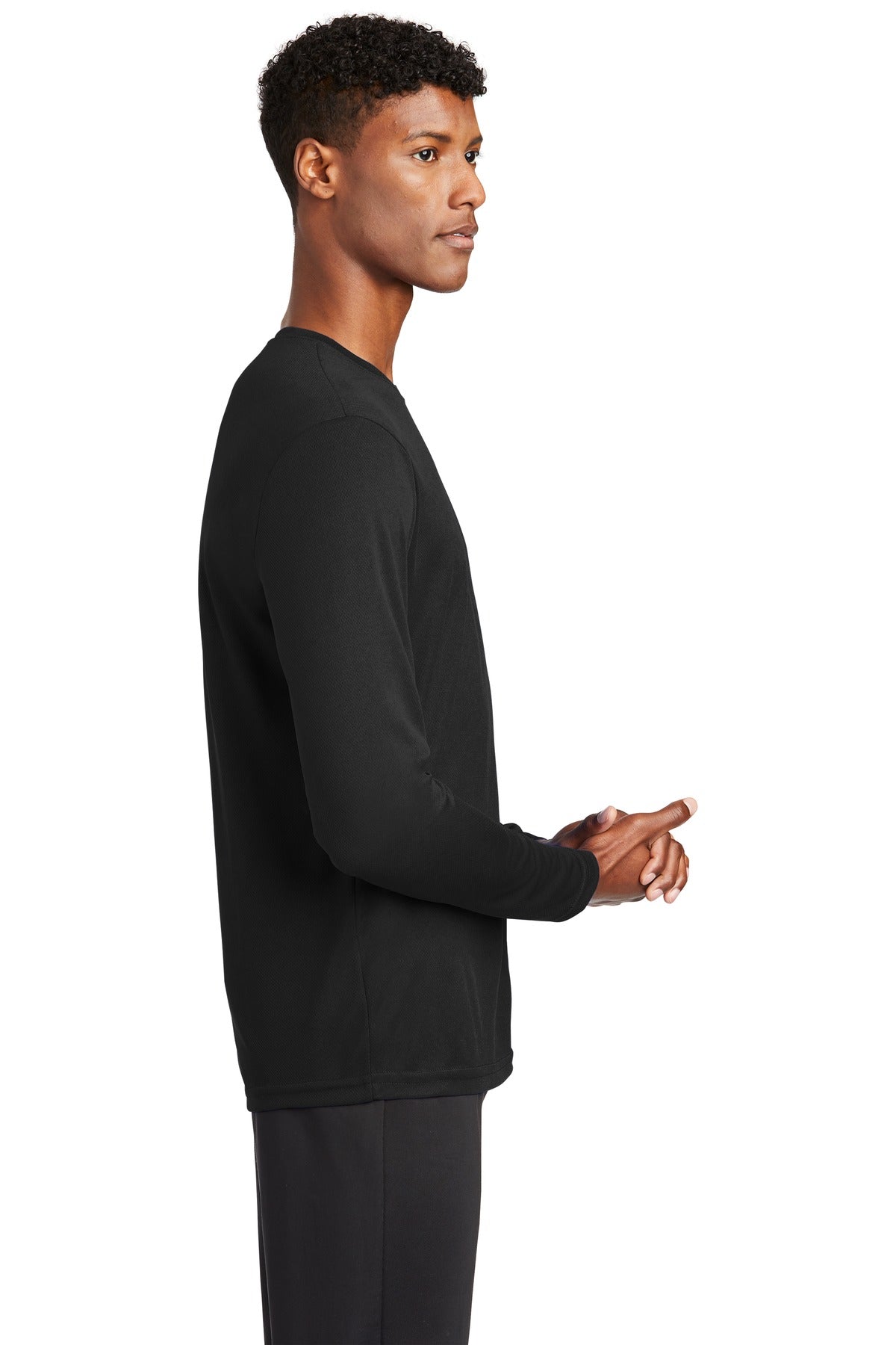 Black Sport-Tek PosiCharge RacerMesh Long Sleeve Tee. ST340LS