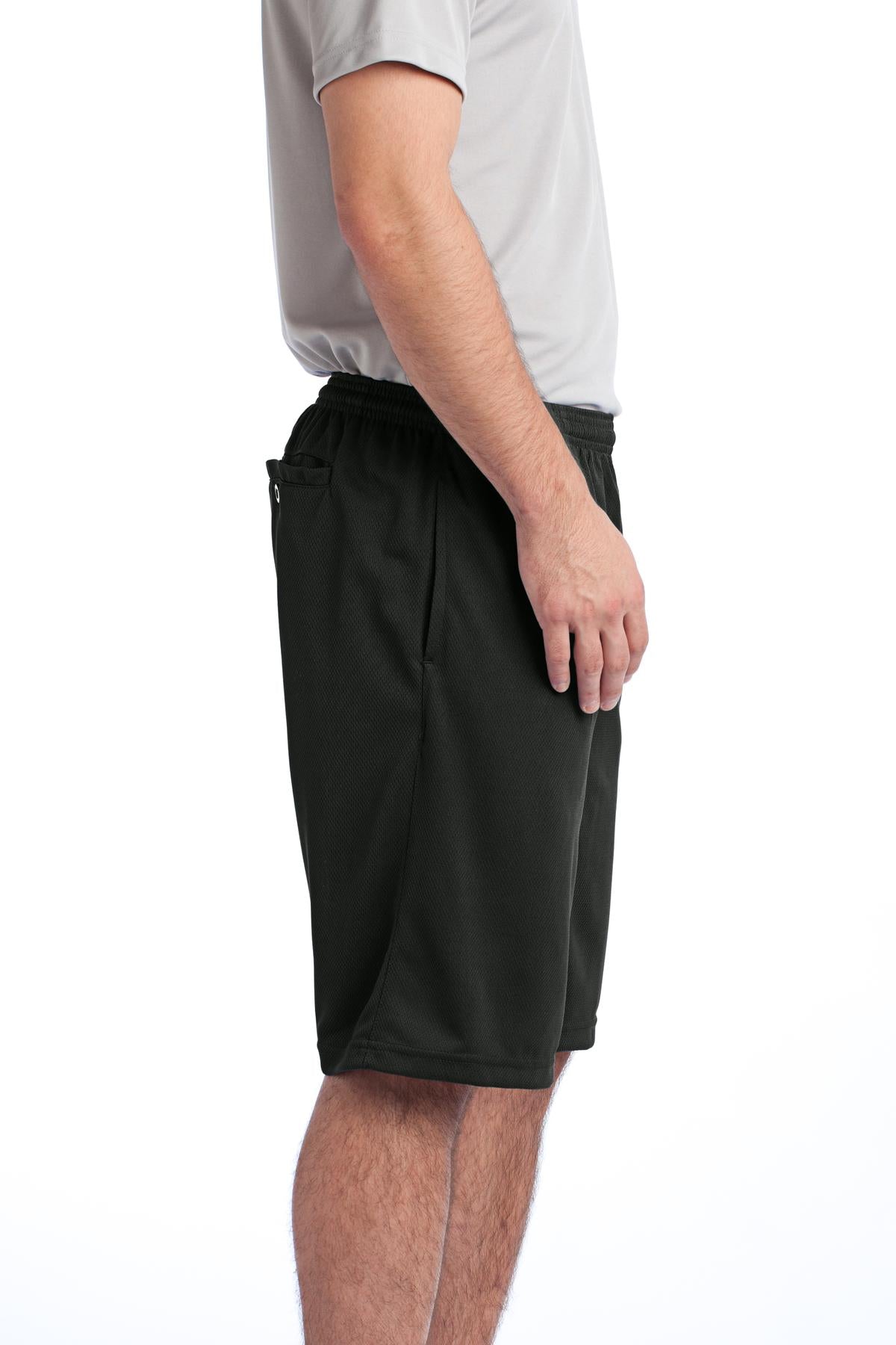 Black Sport-Tek PosiCharge Tough Mesh Pocket Short. ST312