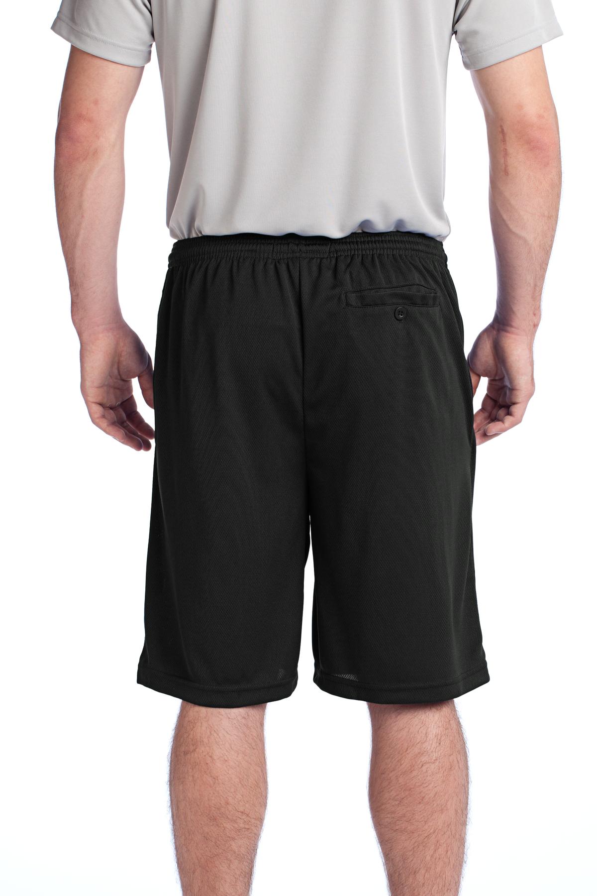 Black Sport-Tek PosiCharge Tough Mesh Pocket Short. ST312