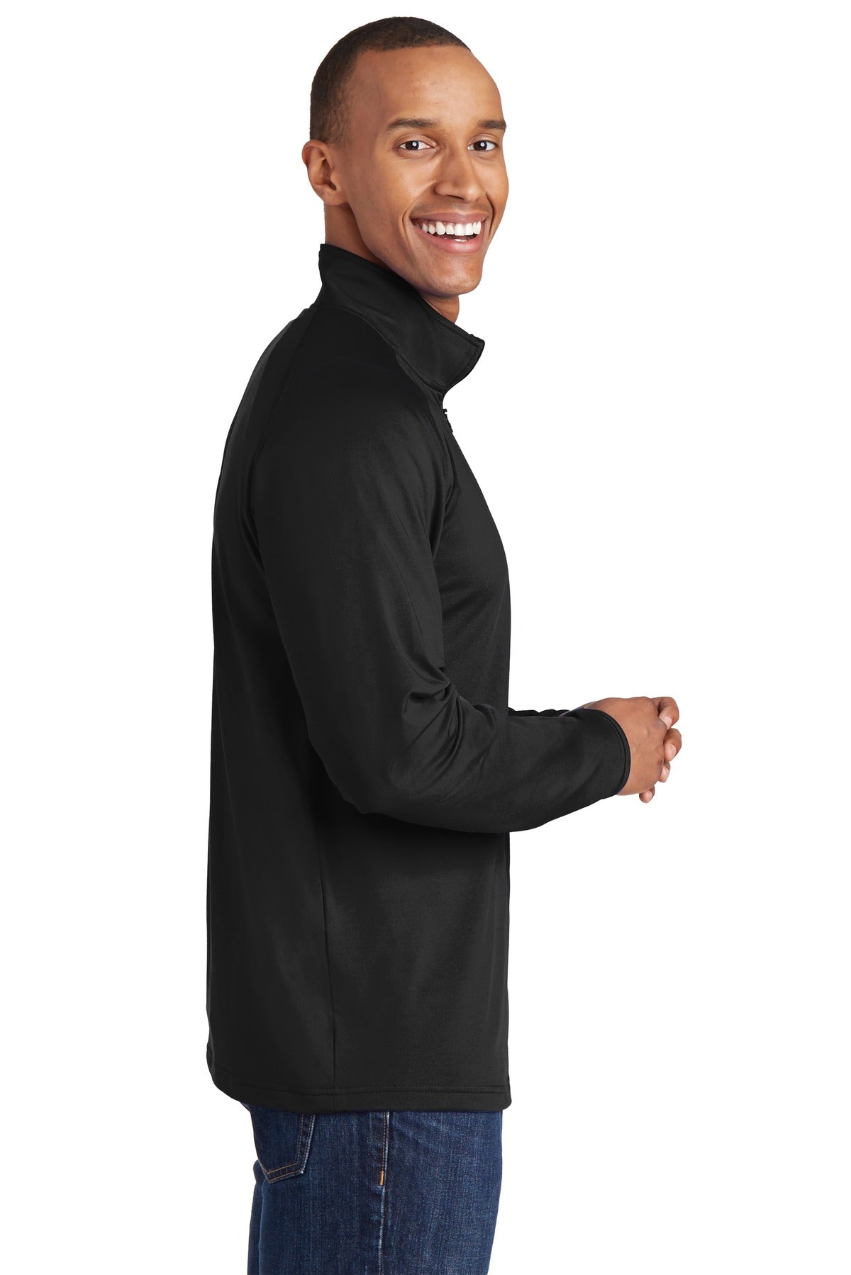 Black Sport-Tek Tall Sport-Wick Stretch 1/4-Zip Pullover. TST850