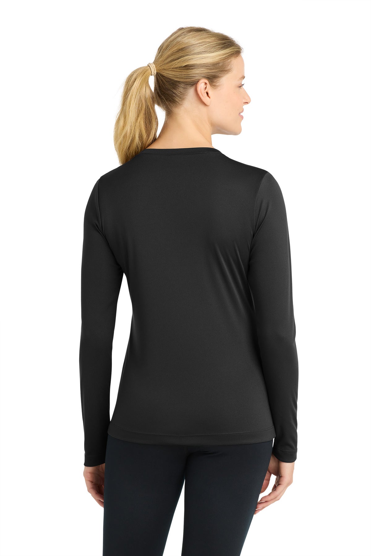 Black Sport-Tek Women's Long Sleeve PosiCharge Competitor V-Neck Tee. LST353LS