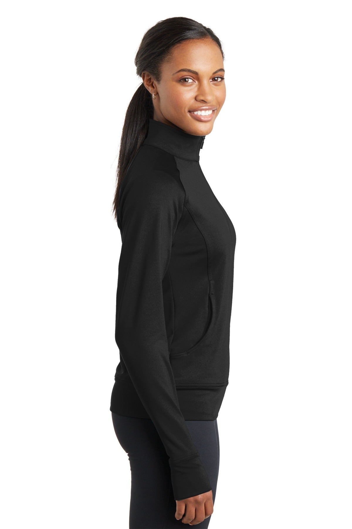 Black Sport-Tek® Women's NRG Fitness Jacket. LST885
