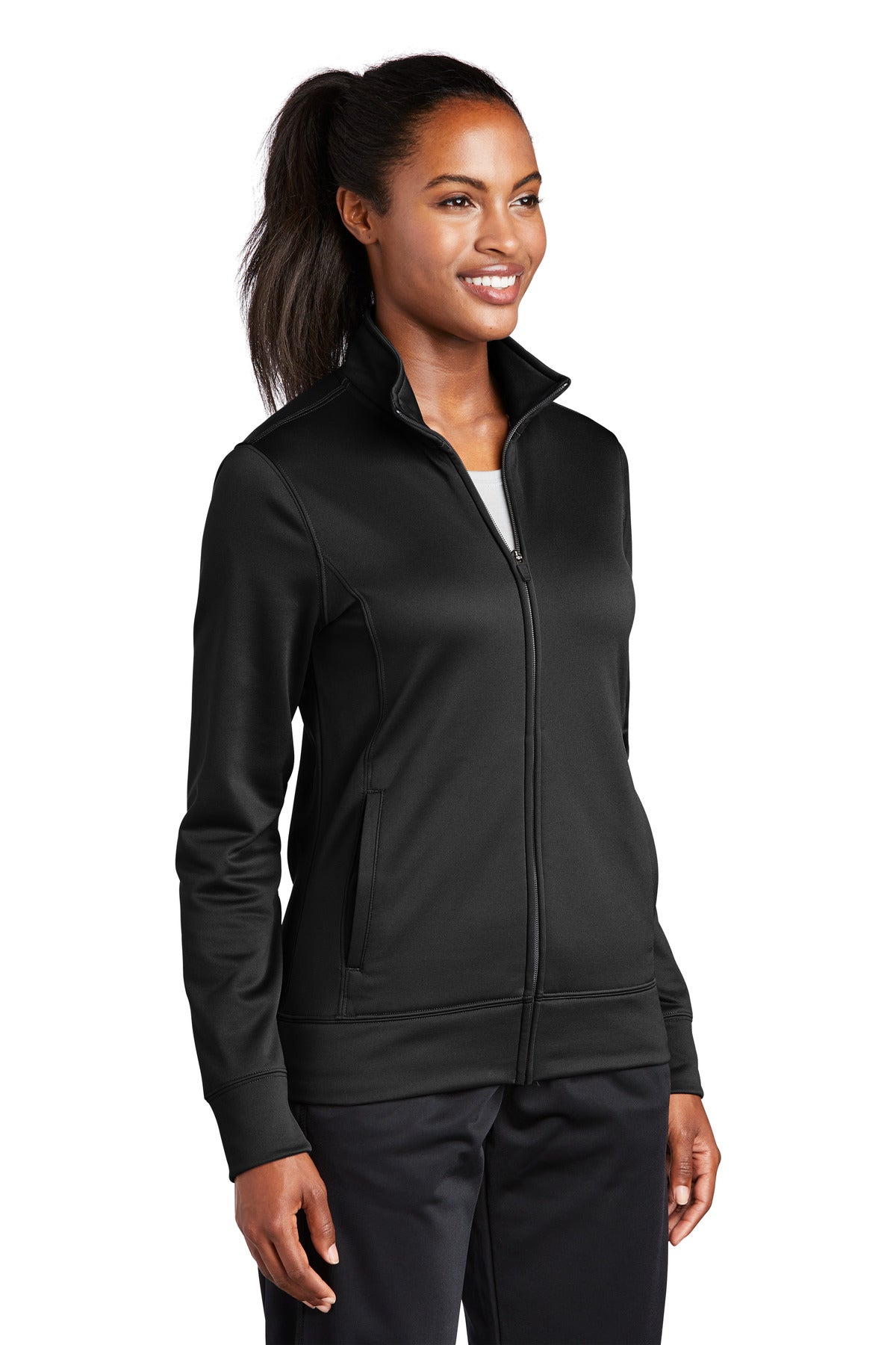 Black Sport-Tek Women's Sport-Wick Fleece Full-Zip Jacket. LST241